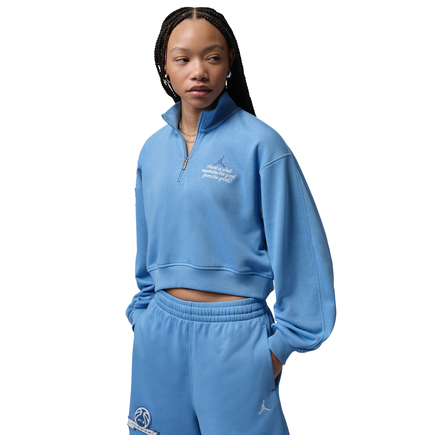 Jordan Brooklyn Fleece FT Qz GFX Crop - Women's - Blue Beyond/True Blue