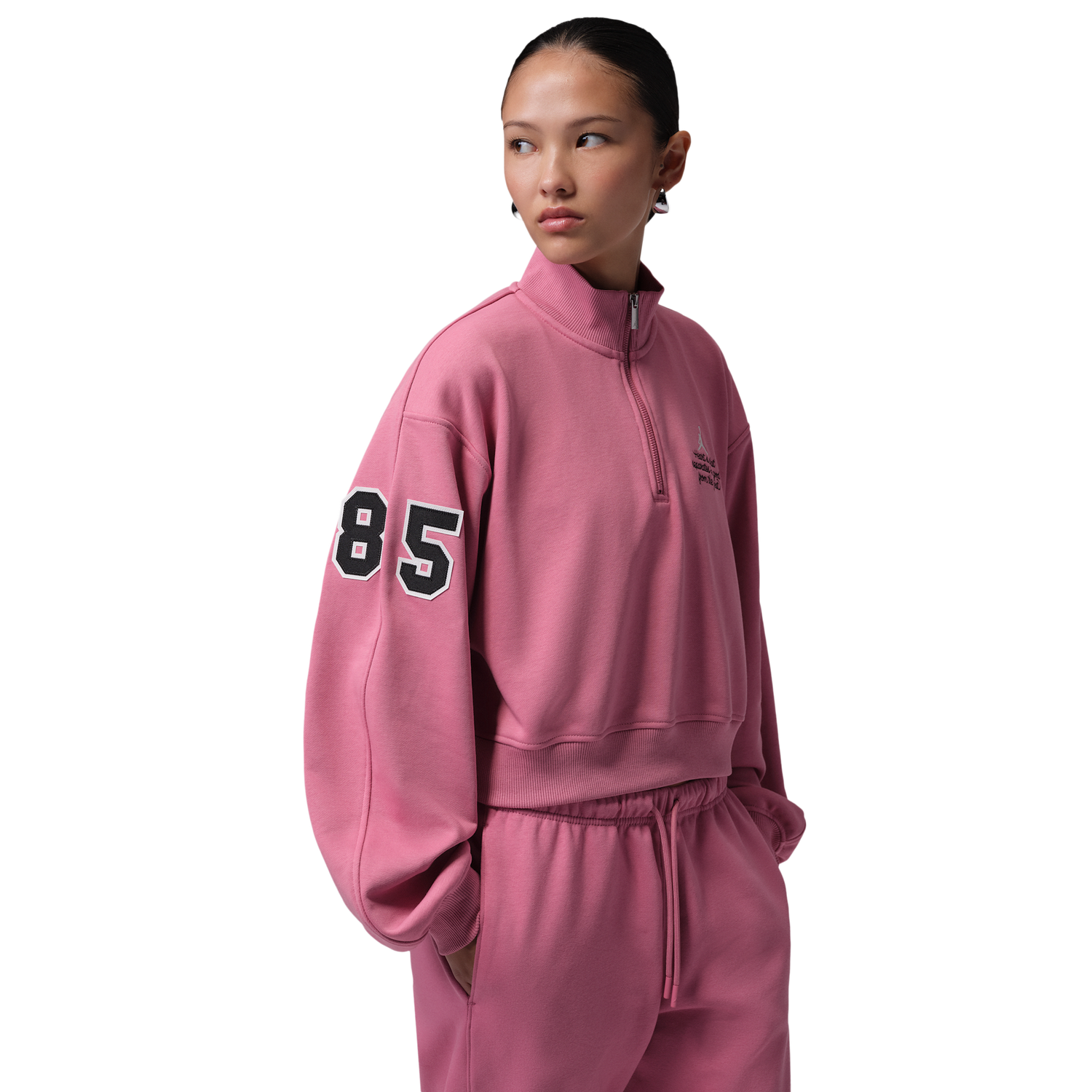 Jordan Brooklyn Fleece FT Qz GFX Crop - Women's - Desert Berry/Sail