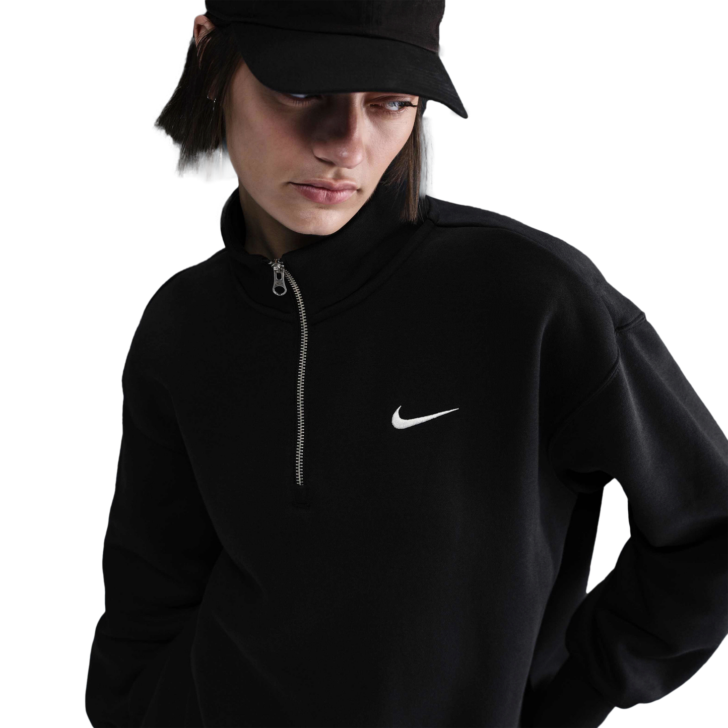Nike NSW Phoenix Fleece Oversized Long Quarter-Zip - Women's - Black/Sail