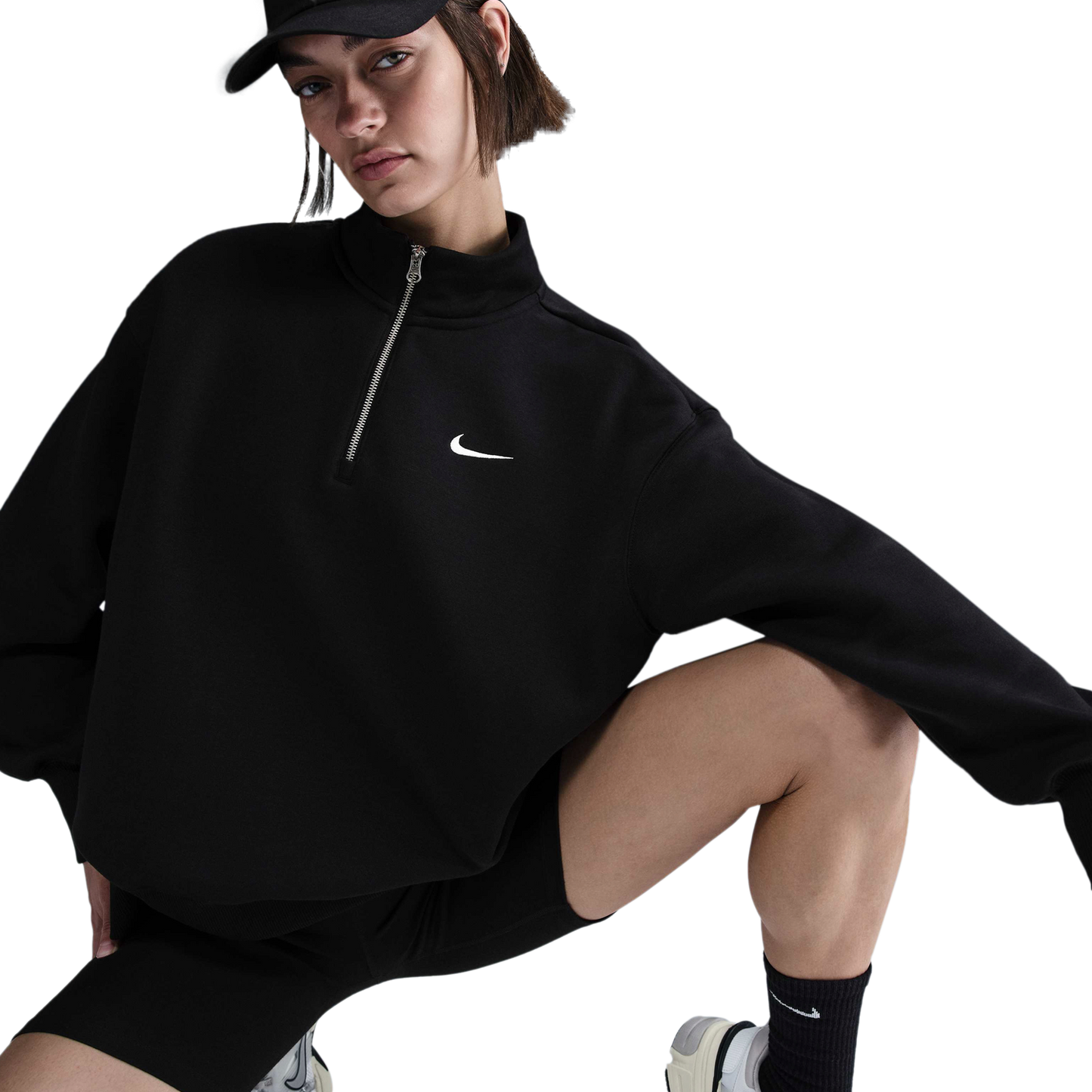 Nike NSW Phoenix Fleece Oversized Long Quarter-Zip - Women's - Black/Sail