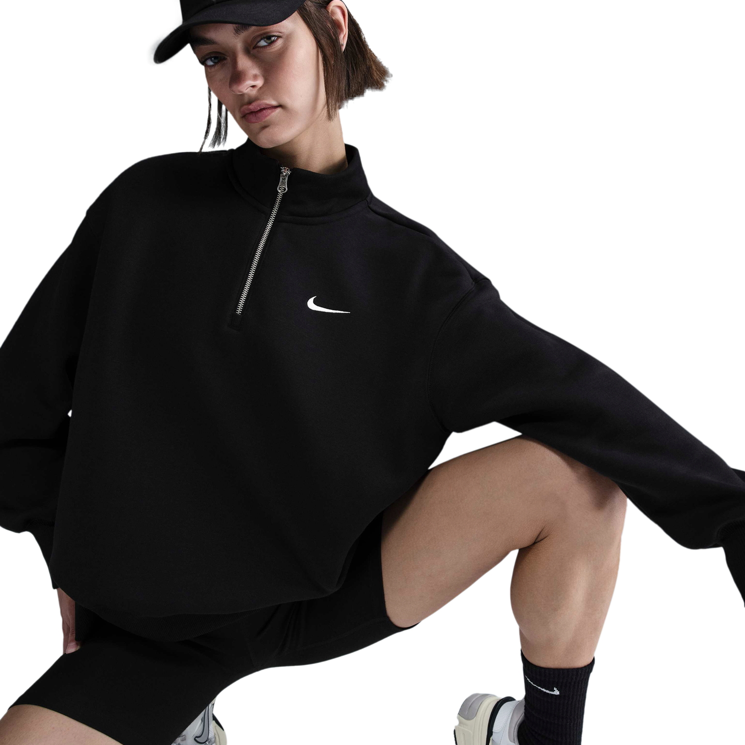 Nike NSW Phoenix Fleece Oversized Long Quarter-Zip - Women's - Black/Sail