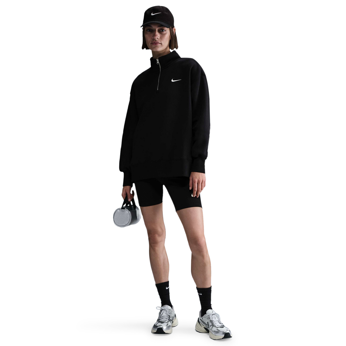 Nike NSW Phoenix Fleece Oversized Long Quarter-Zip - Women's - Black/Sail