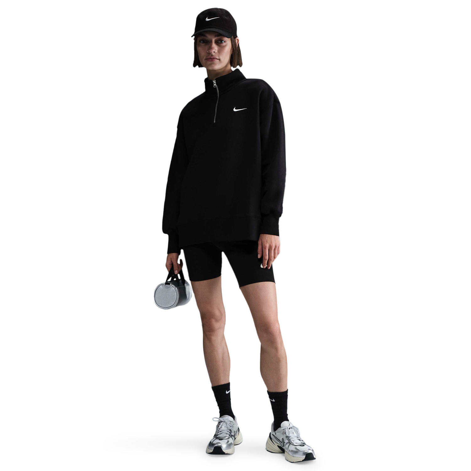 Nike NSW Phoenix Fleece Oversized Long Quarter-Zip - Women's - Black/Sail