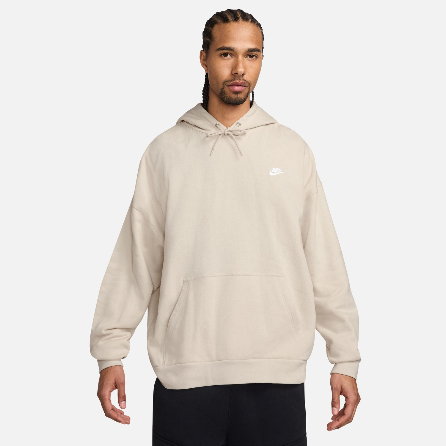 Nike Club FT Oversized Pullover Hoodie - Men's - White/Light Orewood Brown