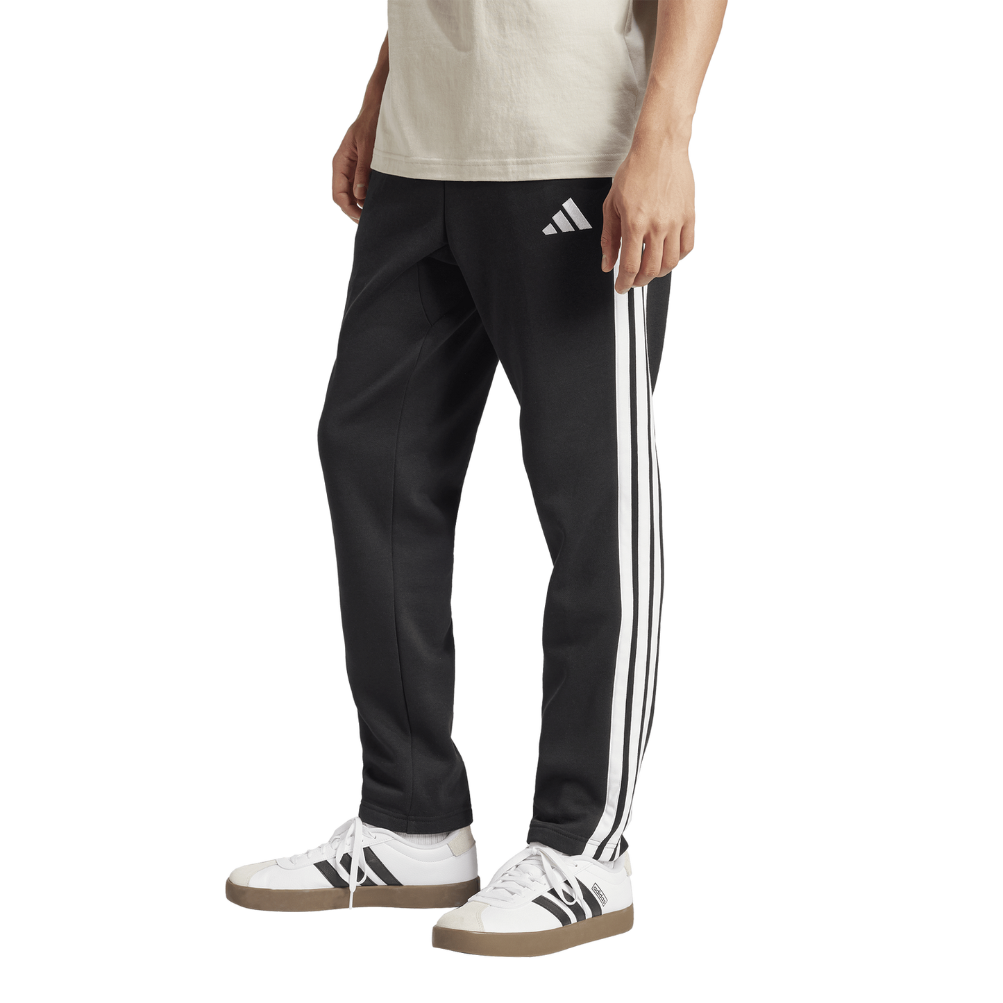 adidas Essentials 3-Stripes Fleece Open Hem Pants - Men's - Black/White