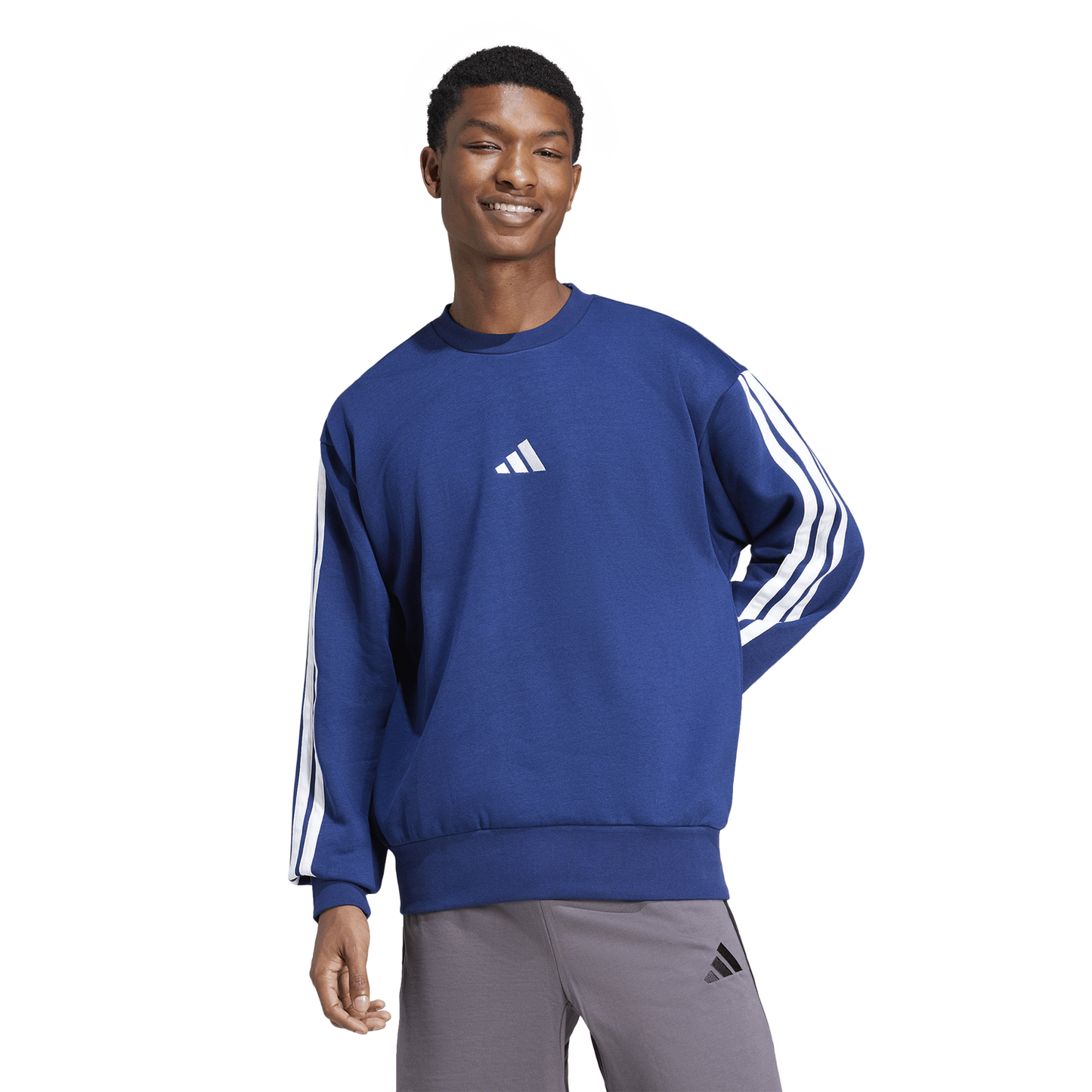 adidas Essentials 3-Stripes Fleece Sweatshirt - Men's - Dark Blue/White
