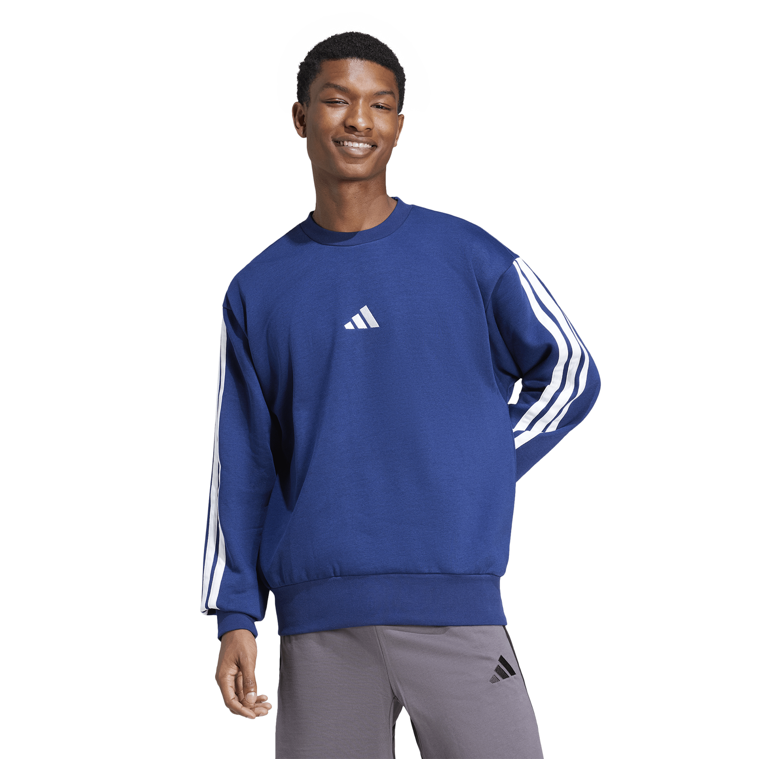 adidas Essentials 3-Stripes Fleece Sweatshirt - Men's - Dark Blue/White