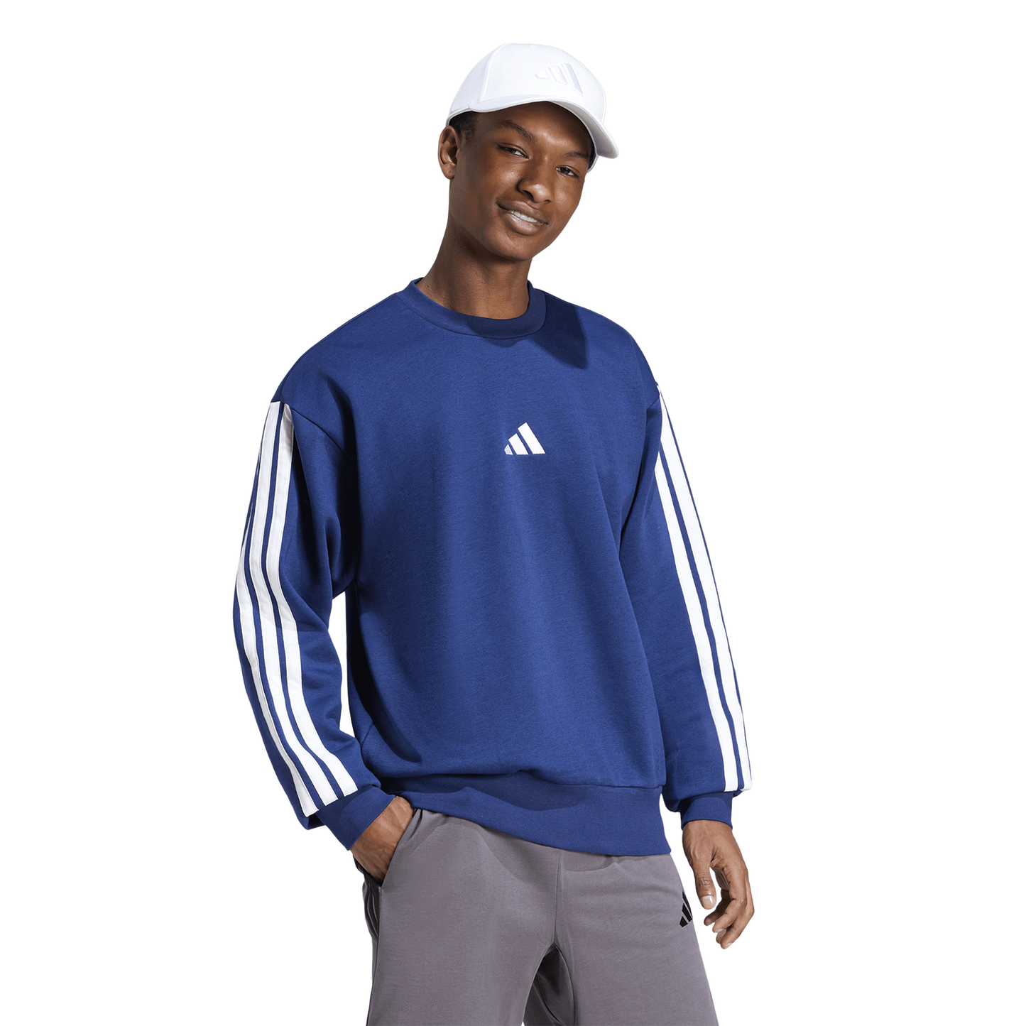 adidas Essentials 3-Stripes Fleece Sweatshirt - Men's - Dark Blue/White