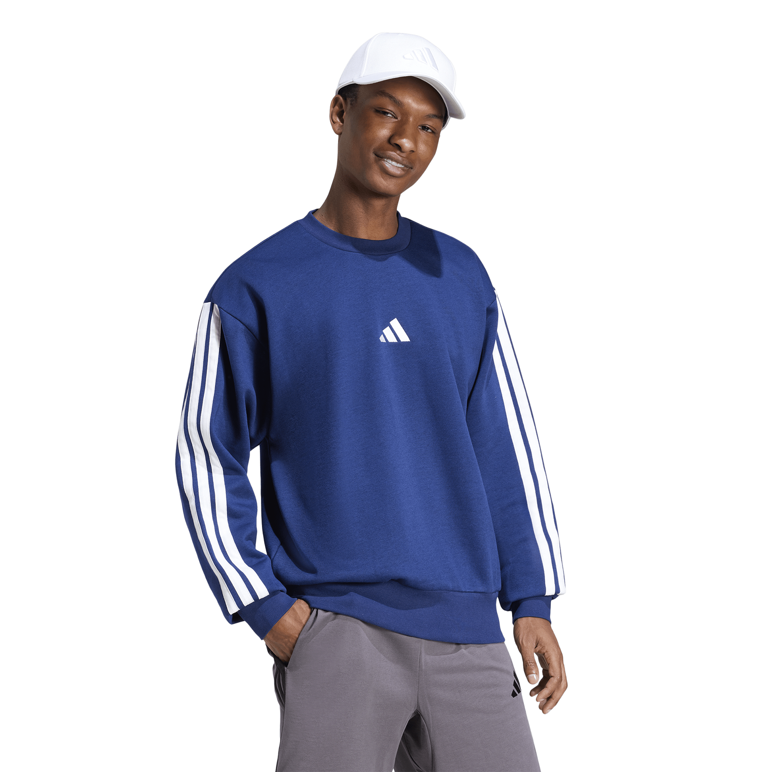 adidas Essentials 3-Stripes Fleece Sweatshirt - Men's - Dark Blue/White