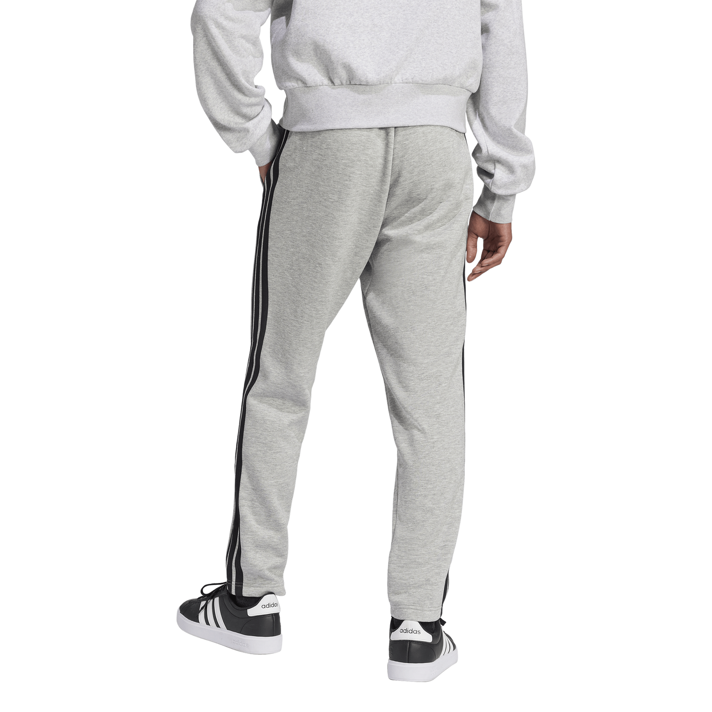 adidas Essentials 3-Stripes Fleece Open Hem Pants - Men's - Black/Medium Grey Heather