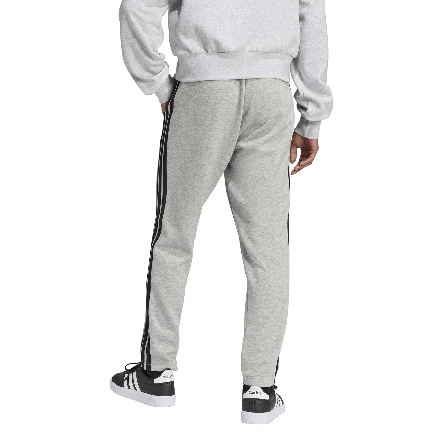 adidas Essentials 3-Stripes Fleece Open Hem Pants - Men's - Black/Medium Grey Heather