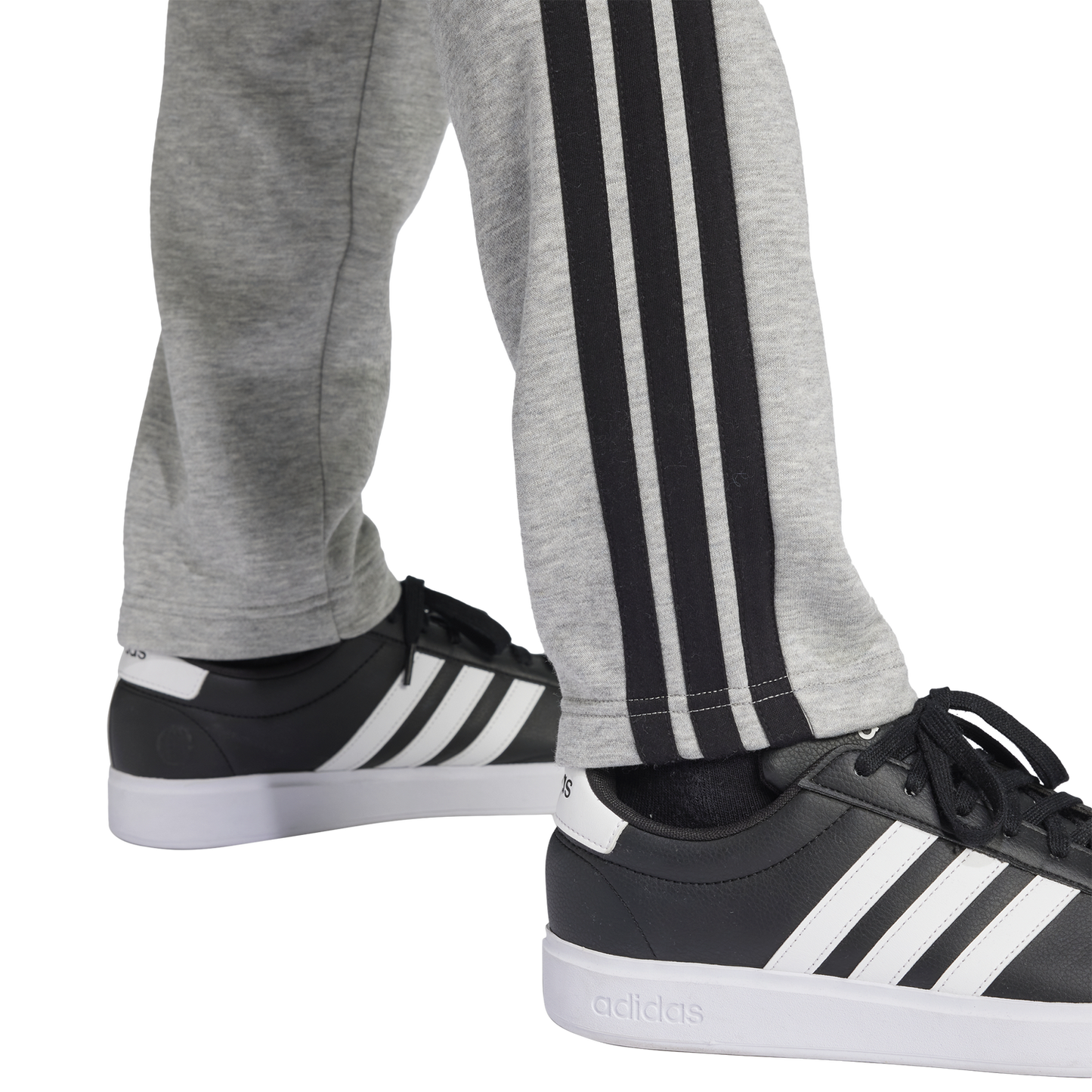adidas Essentials 3-Stripes Fleece Open Hem Pants - Men's - Black/Medium Grey Heather