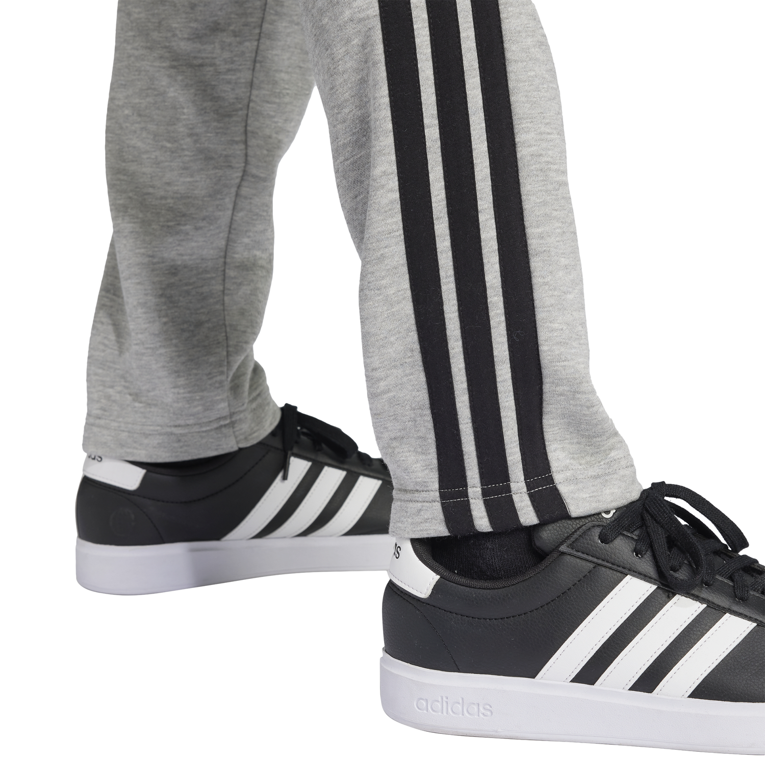 adidas Essentials 3-Stripes Fleece Open Hem Pants - Men's - Black/Medium Grey Heather
