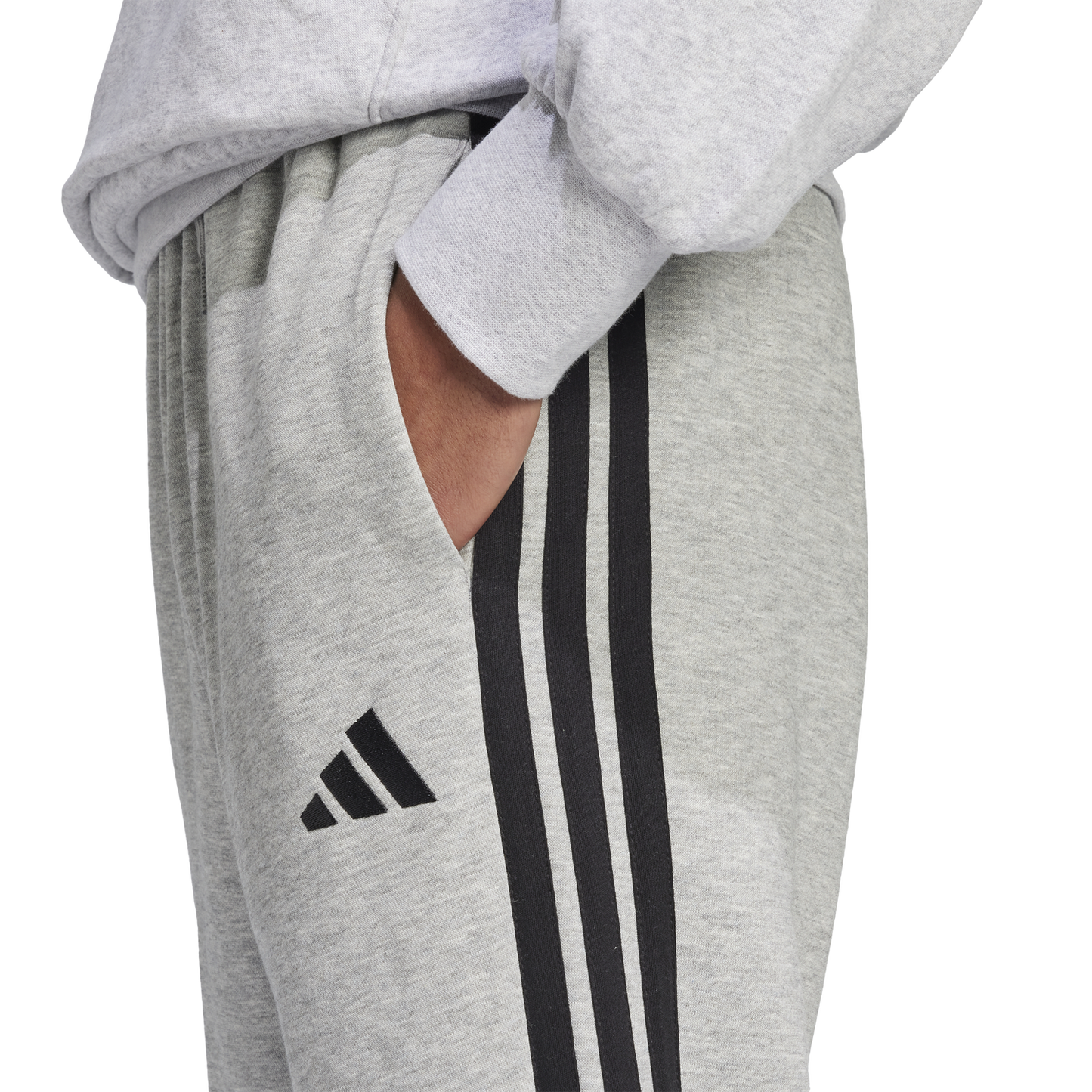 adidas Essentials 3-Stripes Fleece Open Hem Pants - Men's - Black/Medium Grey Heather