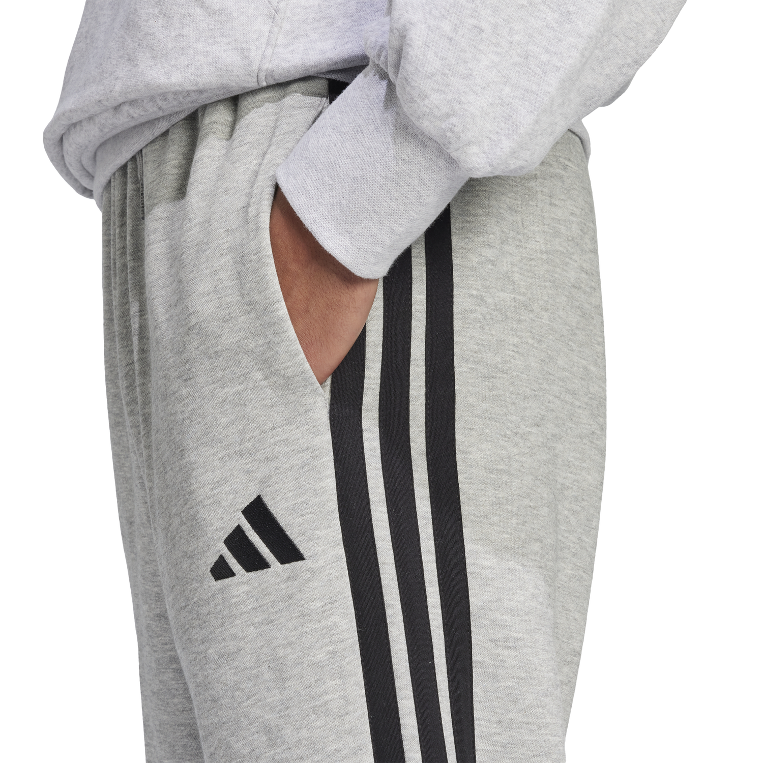adidas Essentials 3-Stripes Fleece Open Hem Pants - Men's - Black/Medium Grey Heather