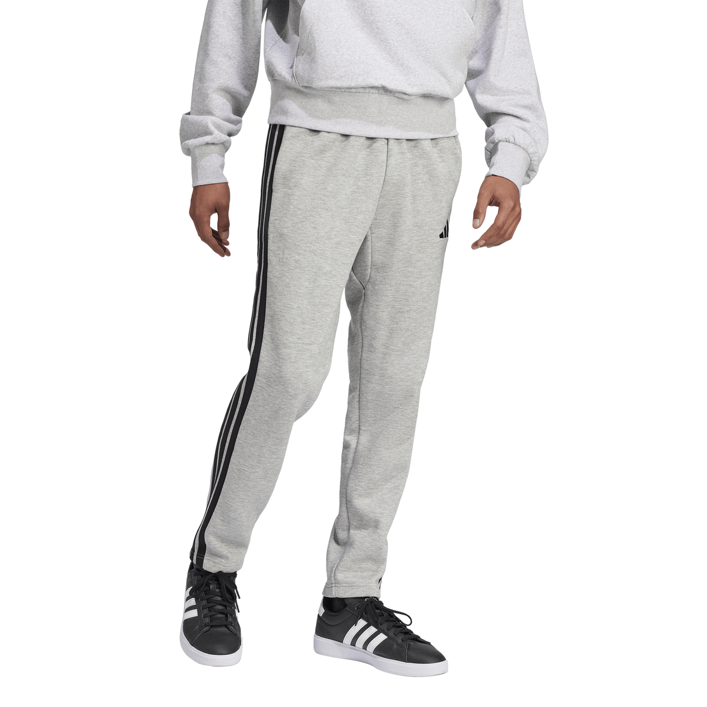 adidas Essentials 3-Stripes Fleece Open Hem Pants - Men's - Black/Medium Grey Heather