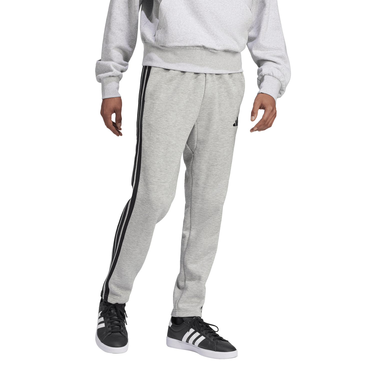 adidas Essentials 3-Stripes Fleece Open Hem Pants - Men's - Black/Medium Grey Heather