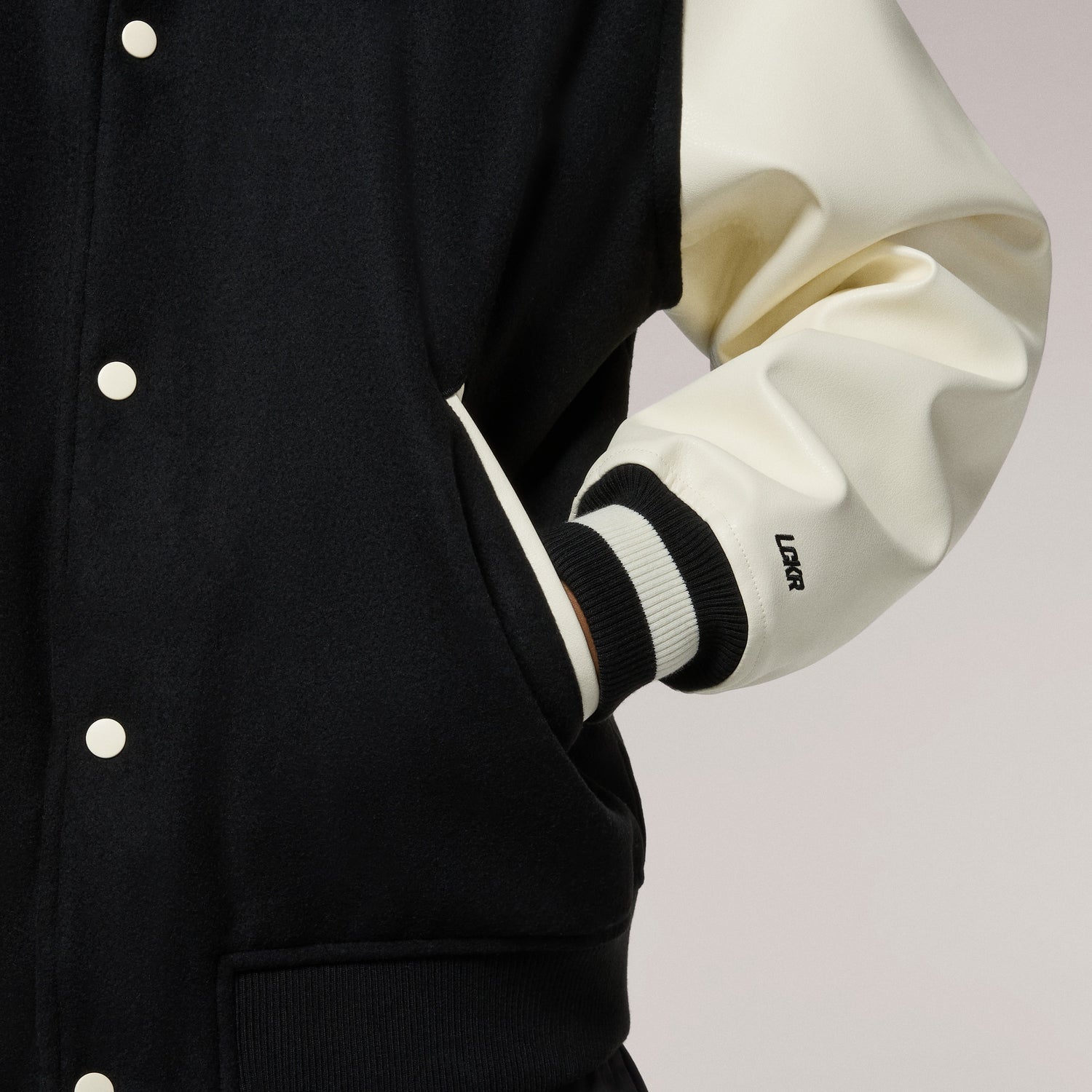 LCKR The Five One Two Varsity Jacket - Men's - Egret/Black