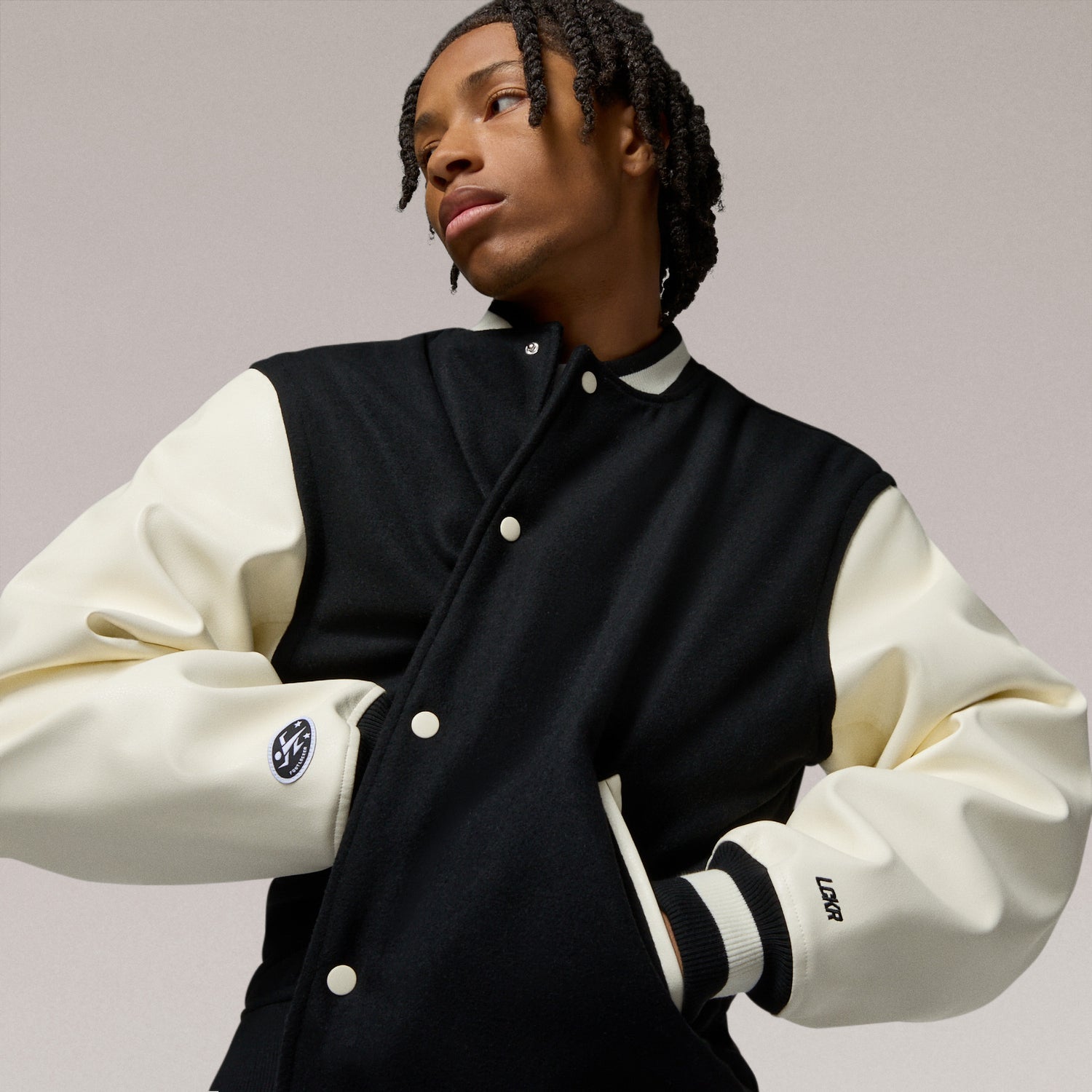 LCKR The Five One Two Varsity Jacket - Men's - Egret/Black