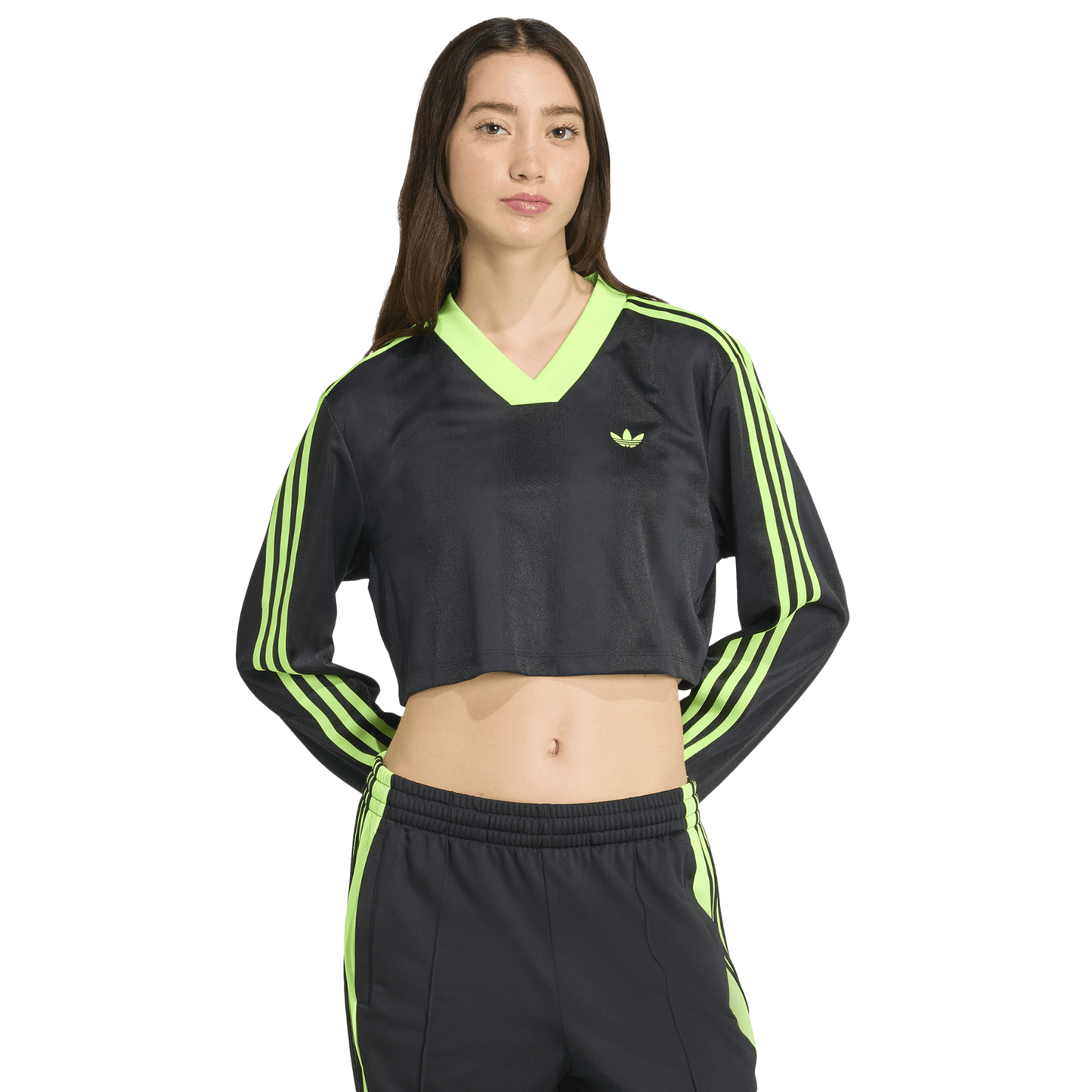 adidas Jacquard Long Sleeve T-Shirt - Women's - Black/Volt