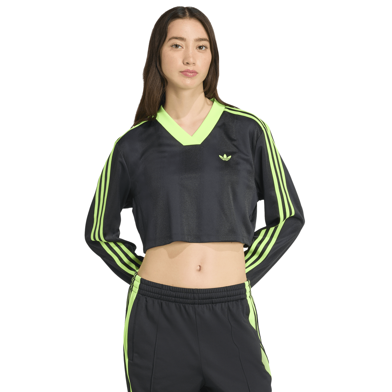 adidas Jacquard Long Sleeve T-Shirt - Women's - Black/Volt