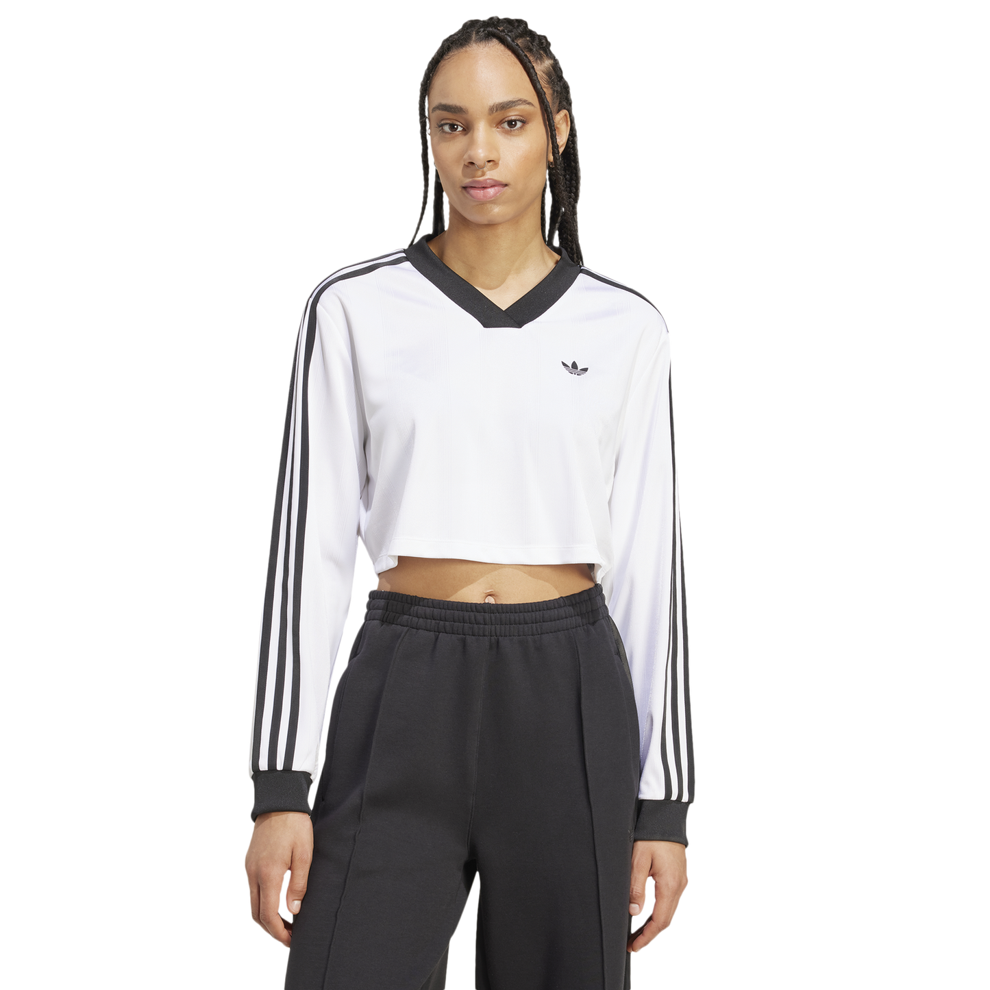 adidas Jacquard Long Sleeve T-Shirt - Women's - White/Black