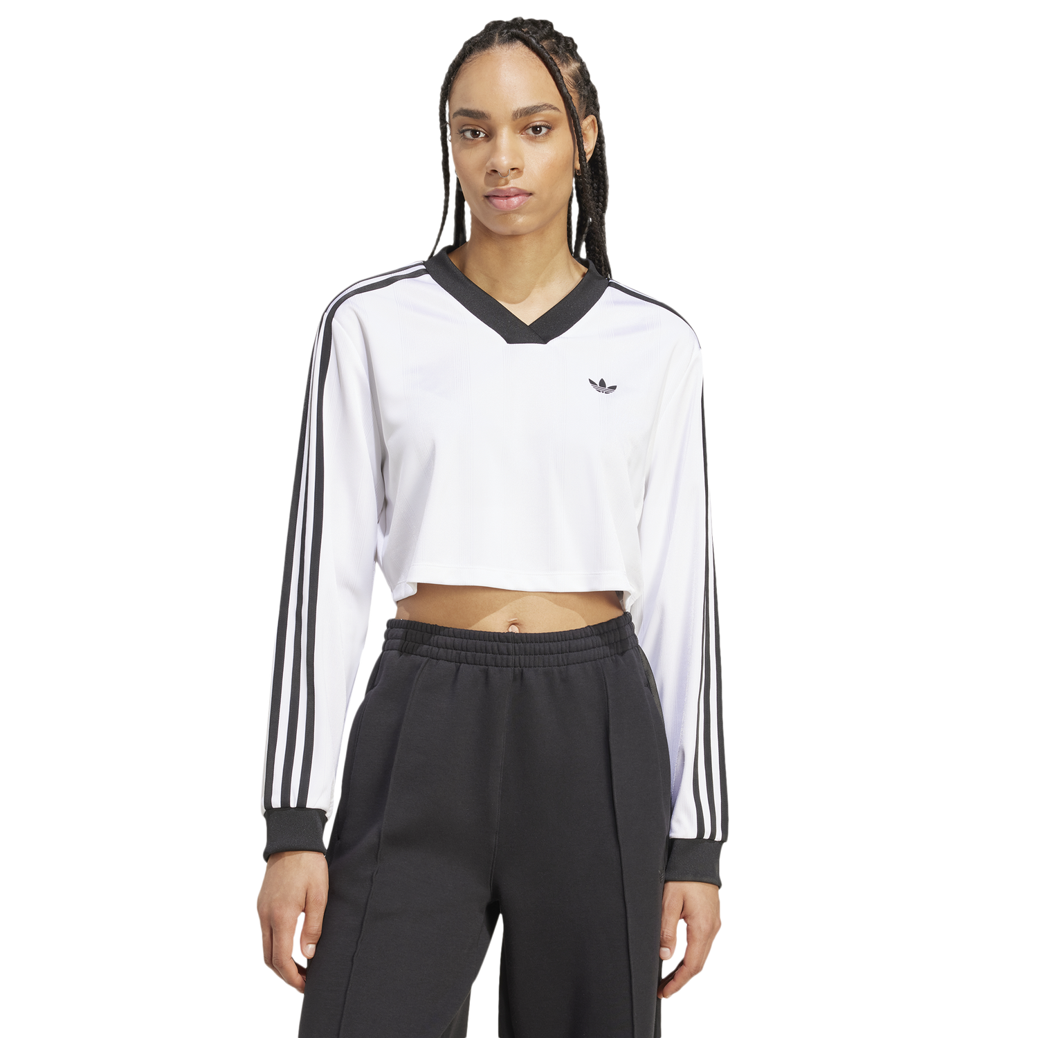 adidas Jacquard Long Sleeve T-Shirt - Women's - White/Black