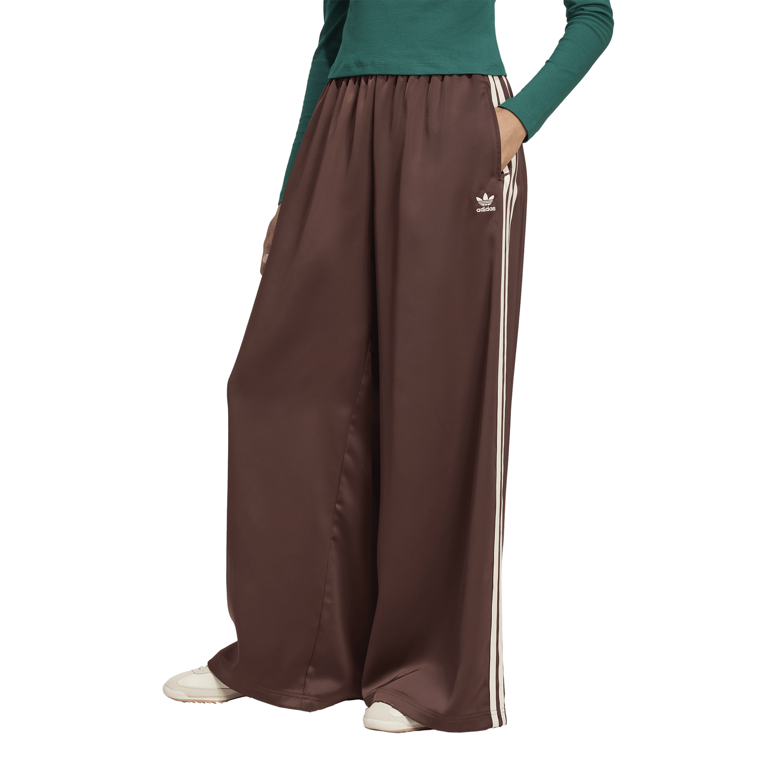 adidas Originals adicolor Satin Wide Leg Track Pants - Women's - Cream White/Auburn