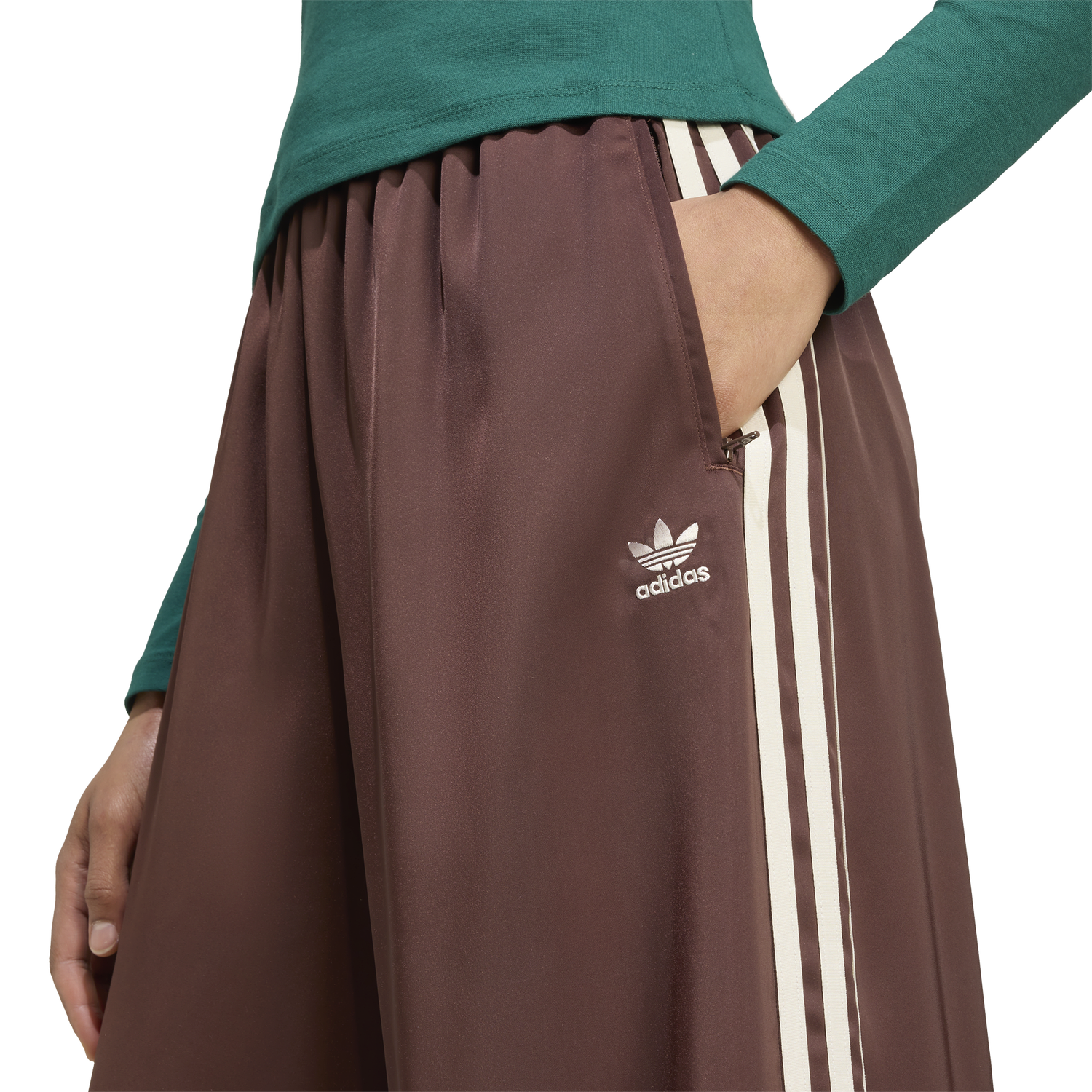 adidas Originals adicolor Satin Wide Leg Track Pants - Women's - Cream White/Auburn