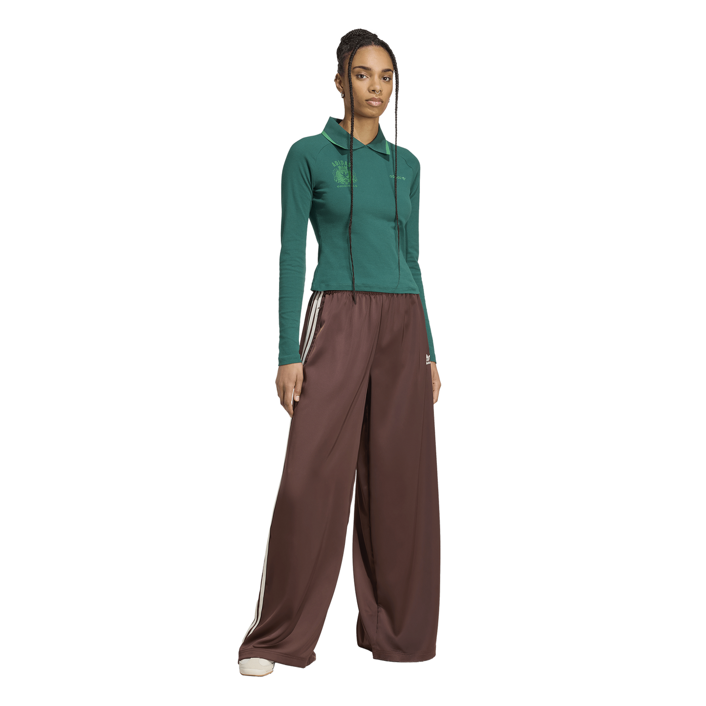 adidas Originals adicolor Satin Wide Leg Track Pants - Women's - Cream White/Auburn