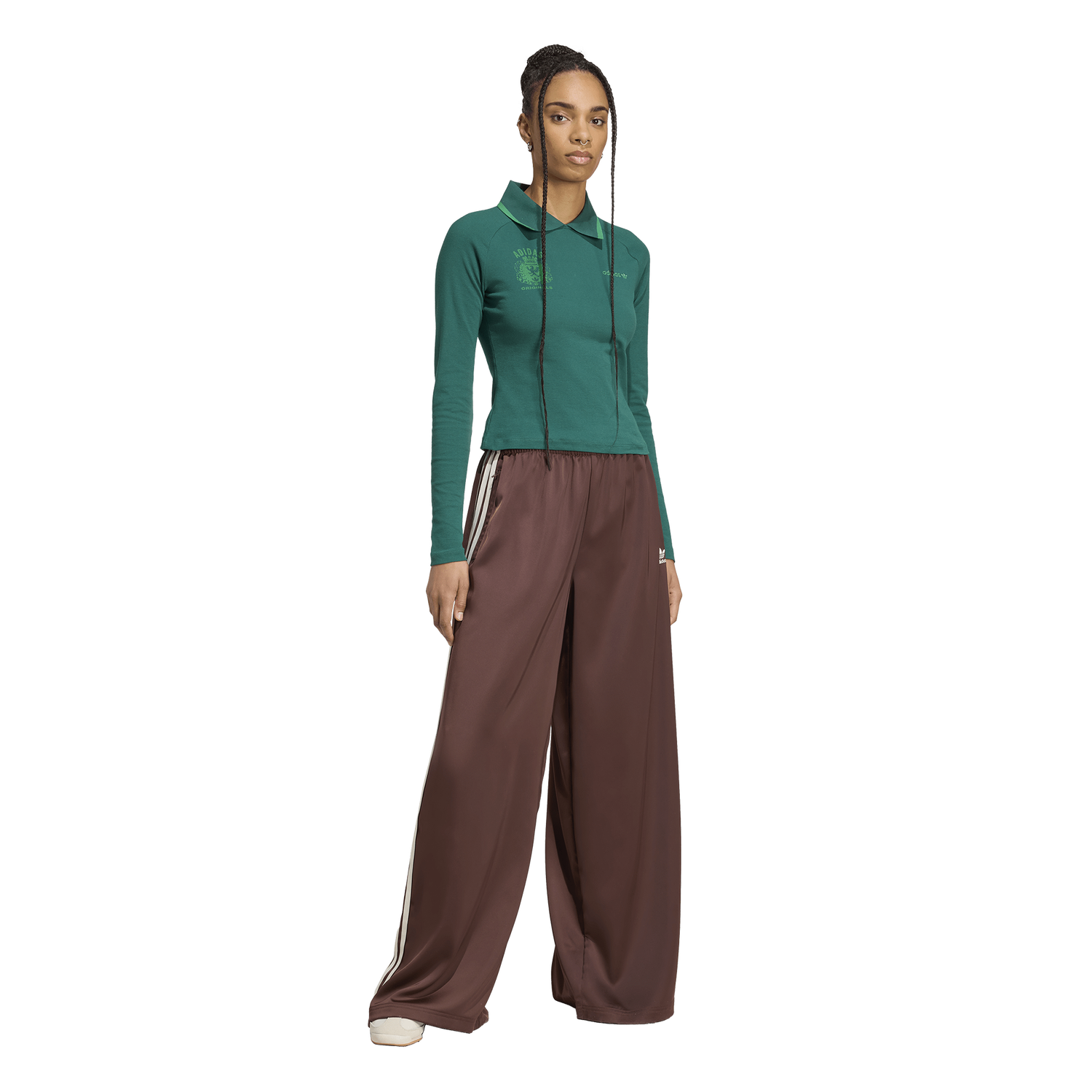 adidas Originals adicolor Satin Wide Leg Track Pants - Women's - Cream White/Auburn