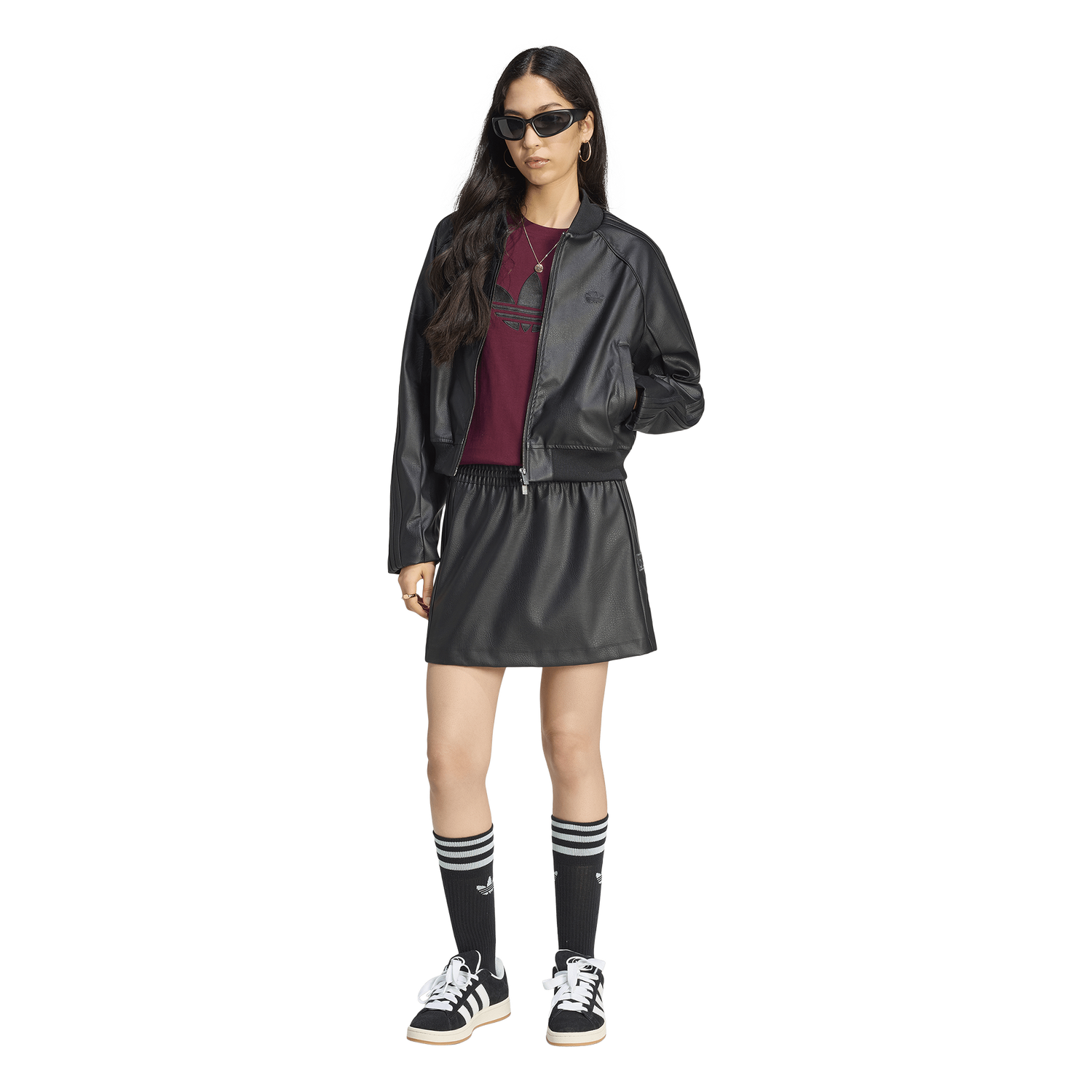 adidas Superstar Track Top Pleather - Women's - Black/Maroon