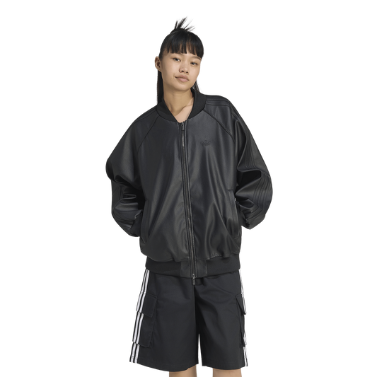 adidas Originals Pleather SST Oversized Track Top - Women's - Black/Maroon