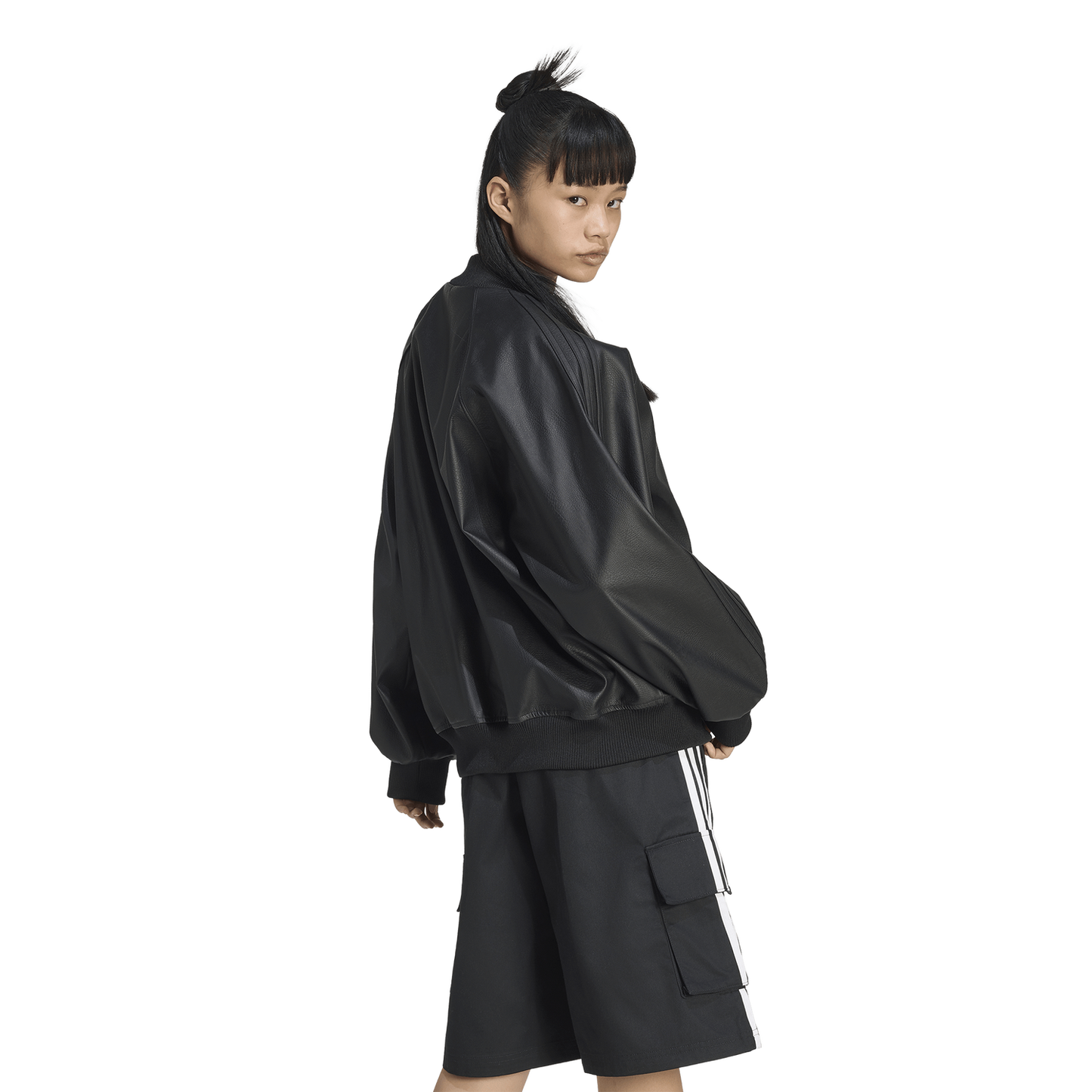 adidas Originals Pleather SST Oversized Track Top - Women's - Black/Maroon