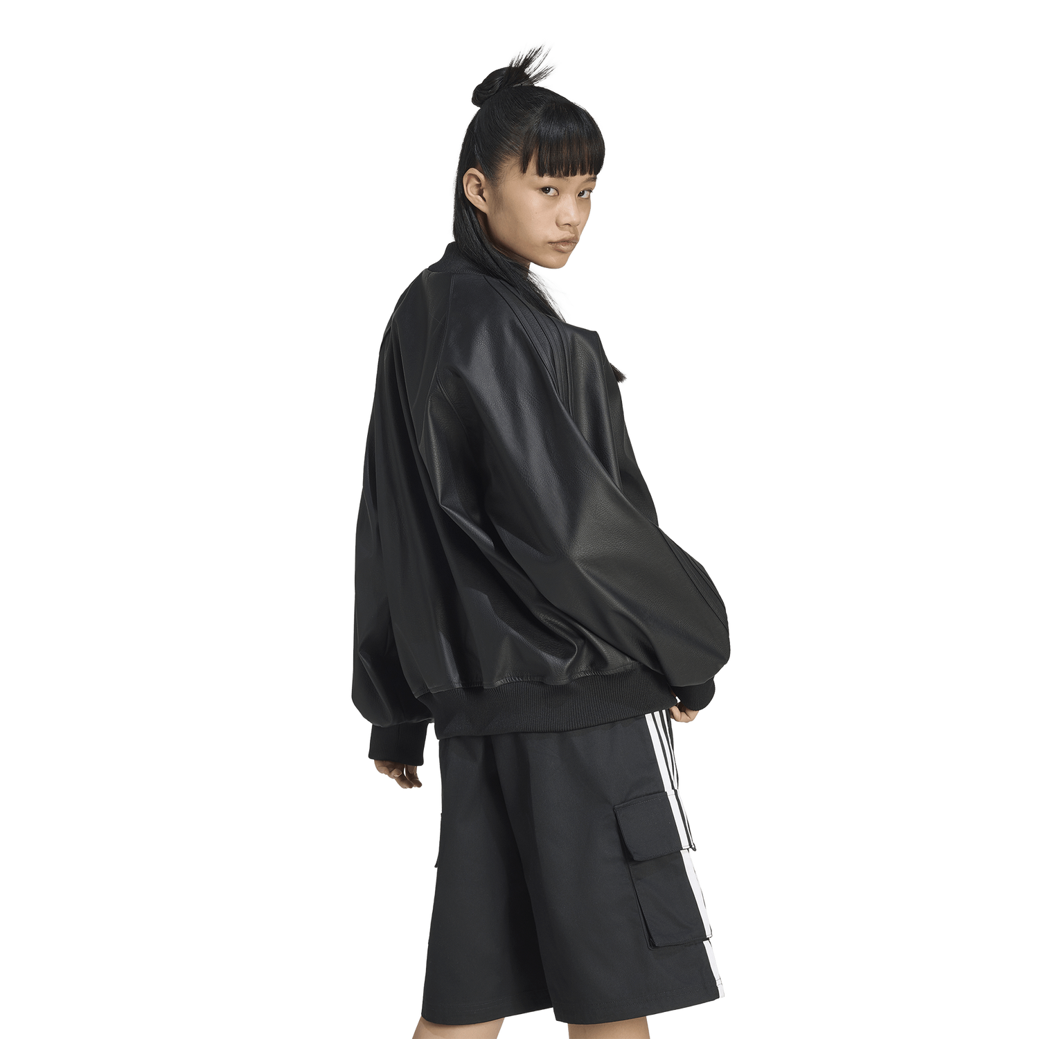 adidas Originals Pleather SST Oversized Track Top - Women's - Black/Maroon