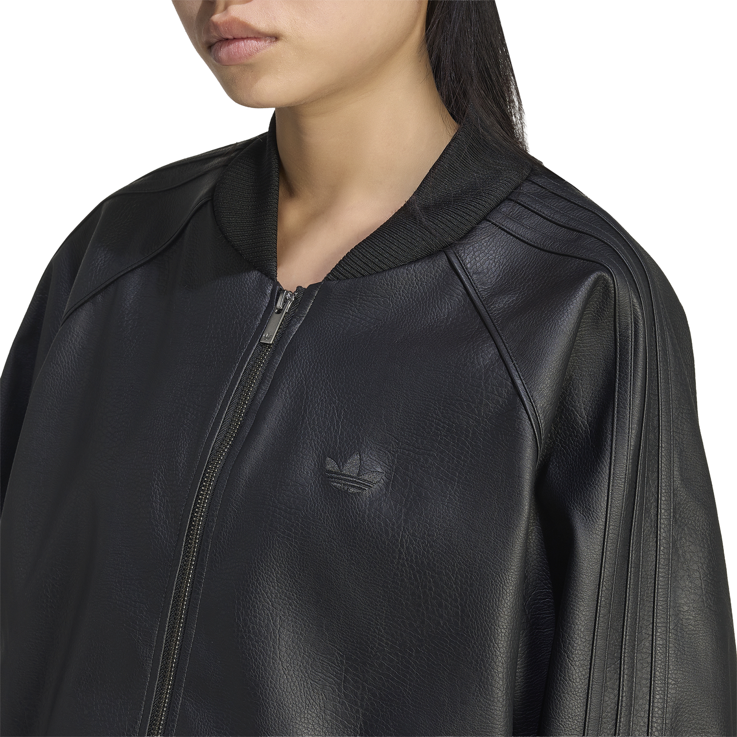 adidas Originals Pleather SST Oversized Track Top - Women's - Black/Maroon
