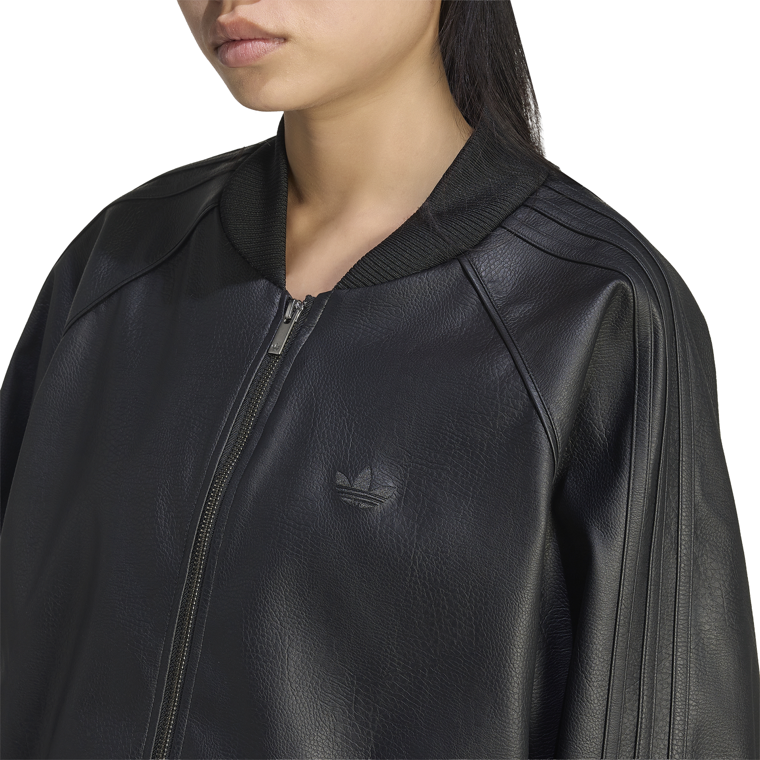 adidas Originals Pleather SST Oversized Track Top - Women's - Black/Maroon