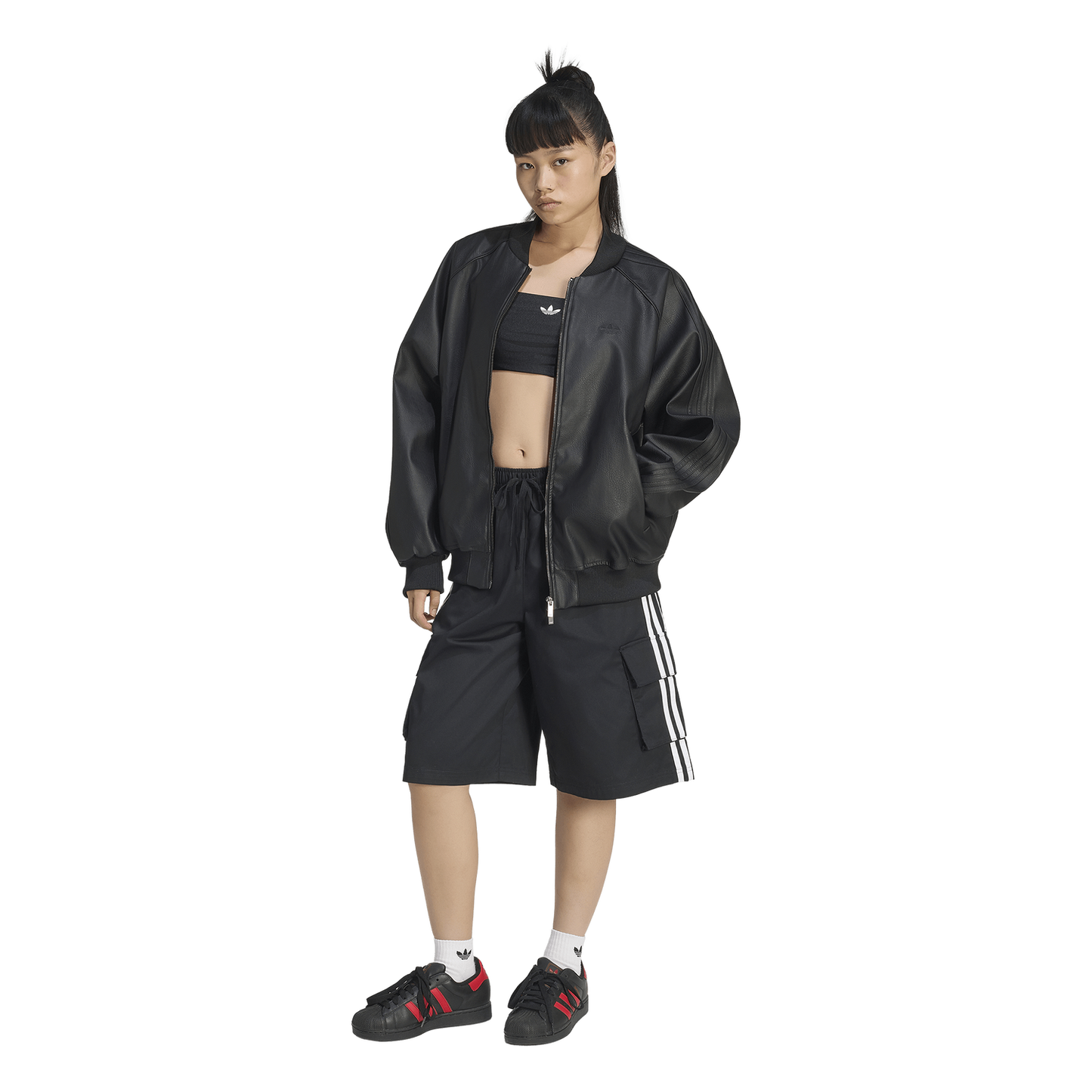 adidas Originals Pleather SST Oversized Track Top - Women's - Black/Maroon