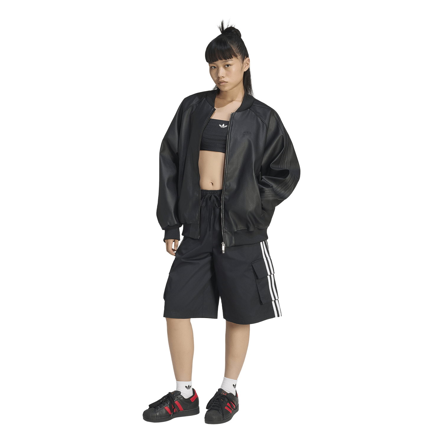 adidas Originals Pleather SST Oversized Track Top - Women's - Black/Maroon