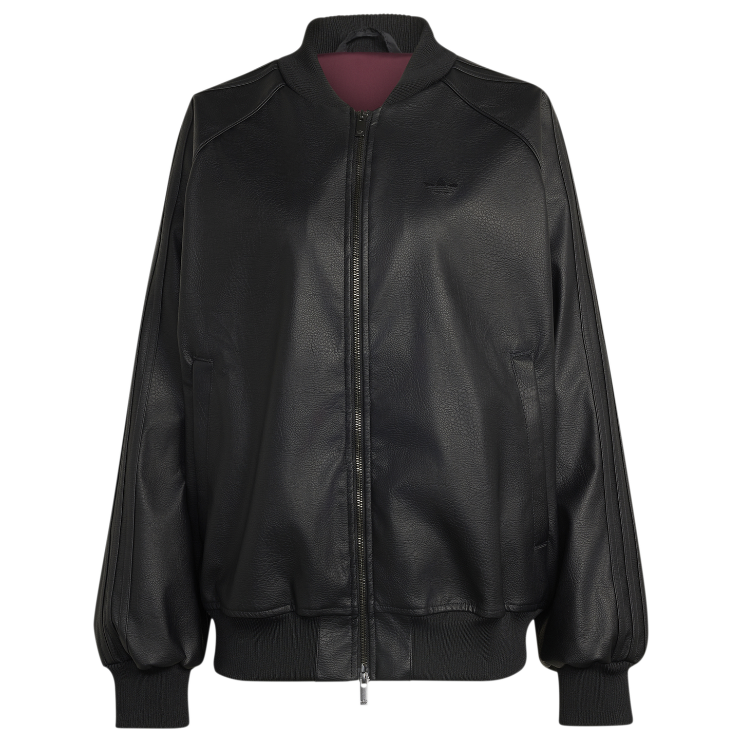 adidas Originals Pleather SST Oversized Track Top - Women's - Black/Maroon