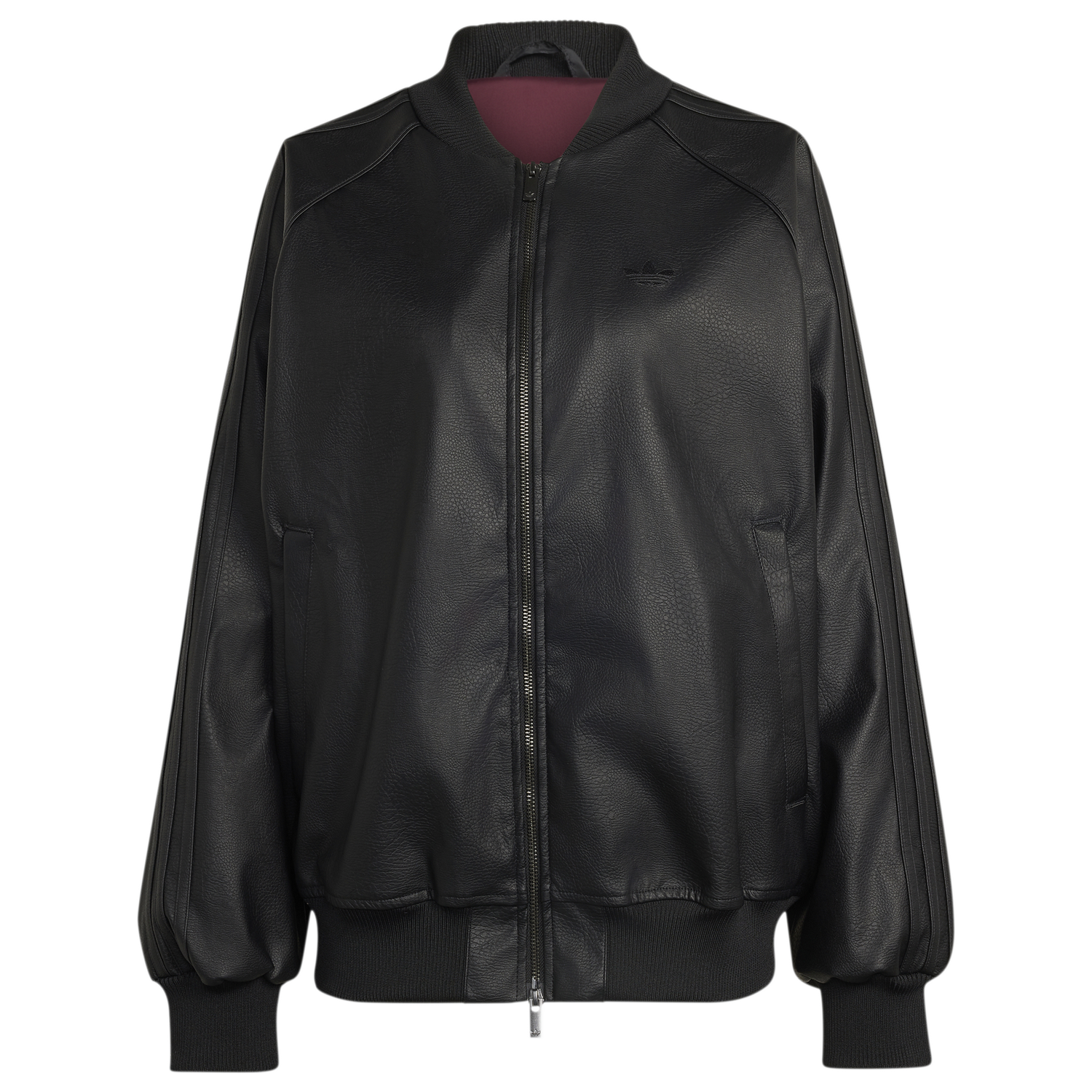 adidas Originals Pleather SST Oversized Track Top - Women's - Black/Maroon