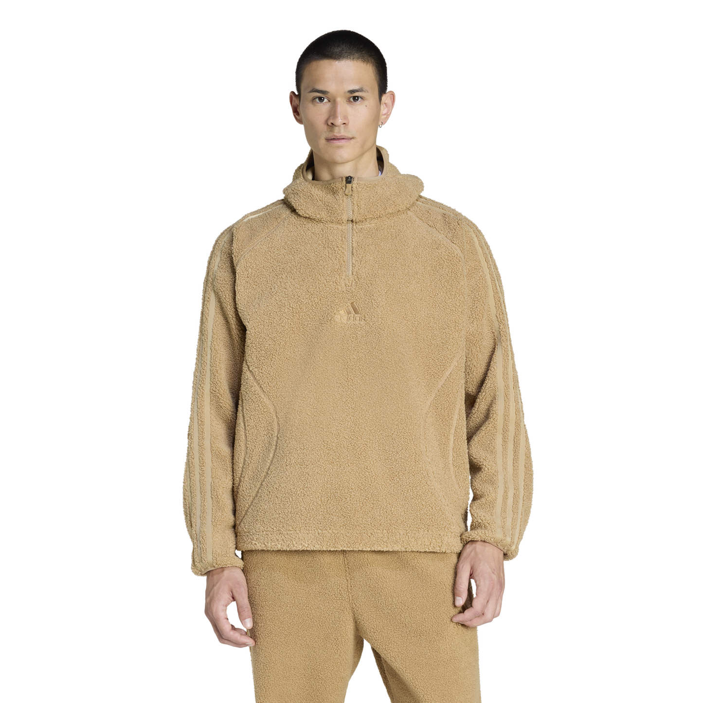 adidas Borg Fleece Quarter-Zip Hoodie - Men's - Brown/Tan