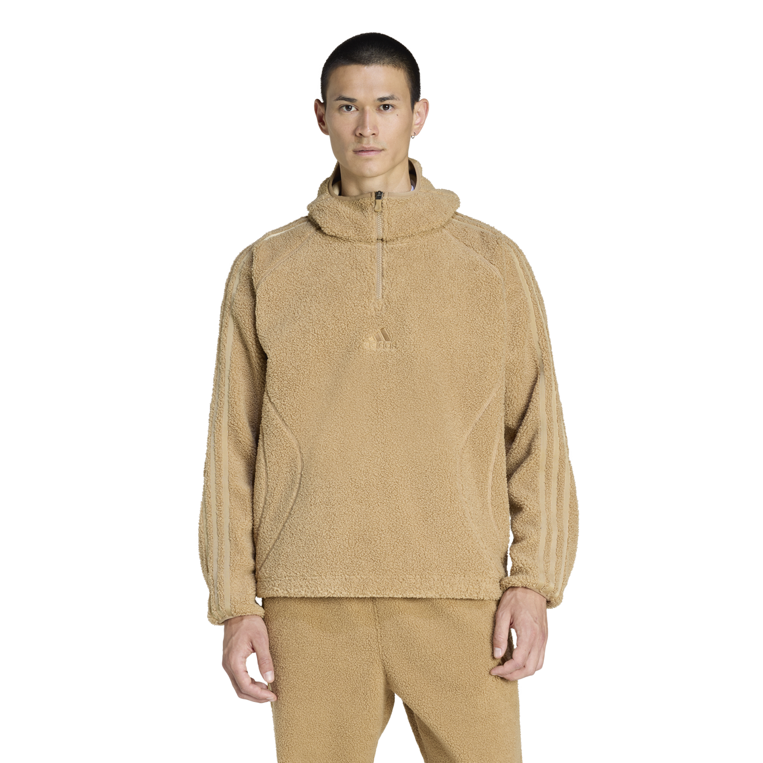 adidas Borg Fleece Quarter-Zip Hoodie - Men's - Brown/Tan