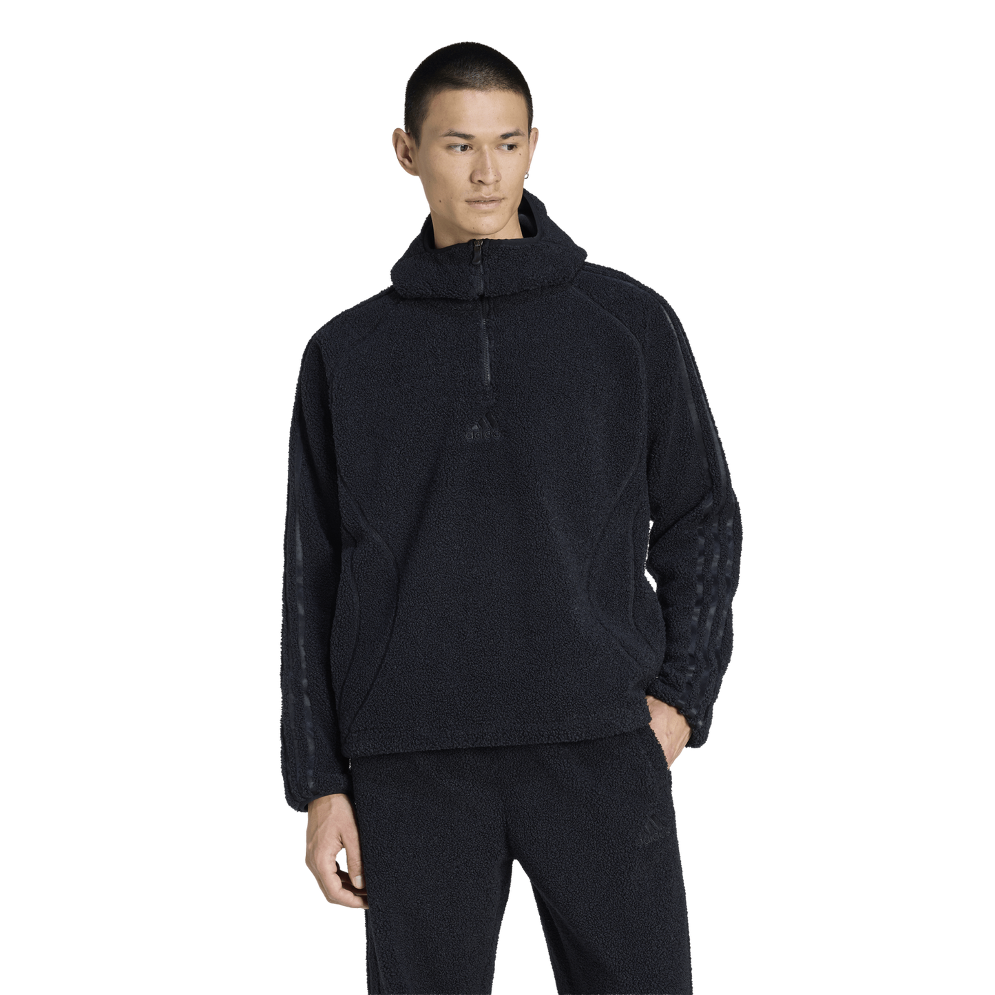 adidas Borg Fleece Quarter-Zip Hoodie - Men's - Black