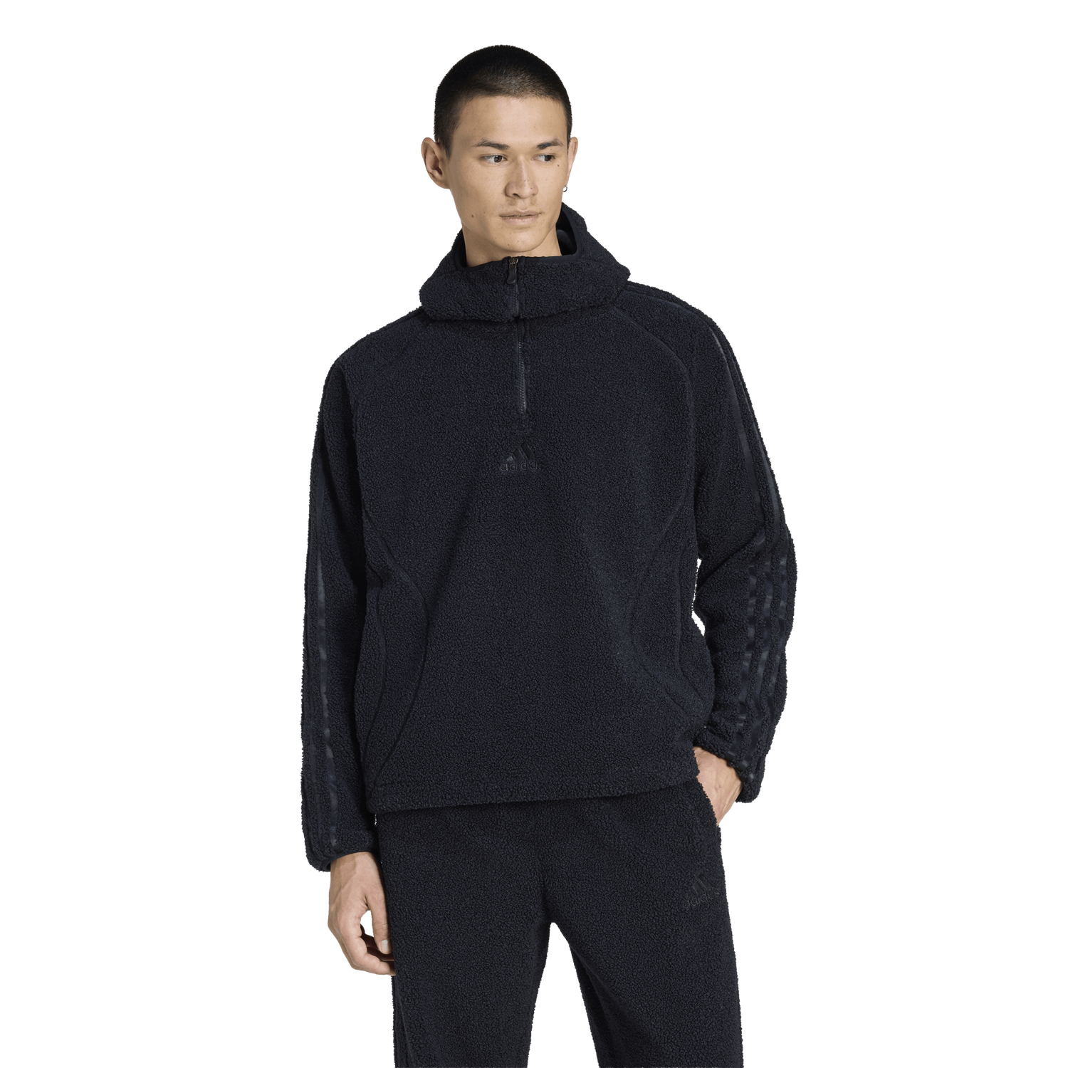 adidas Borg Fleece Quarter-Zip Hoodie - Men's - Black