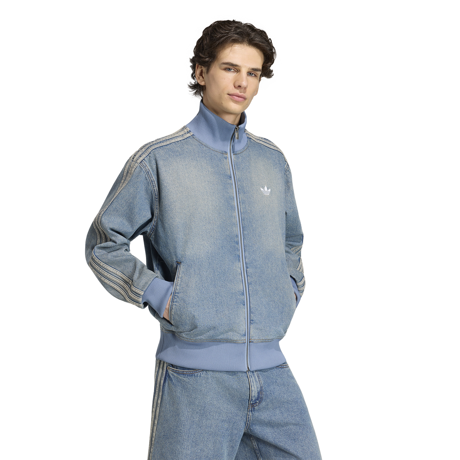 adidas Originals Adicolor Denim Firebird Track Top - Men's - Worn Blue Denim