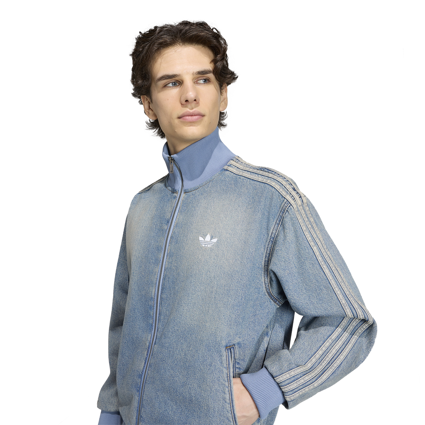 adidas Originals Adicolor Denim Firebird Track Top - Men's - Worn Blue Denim