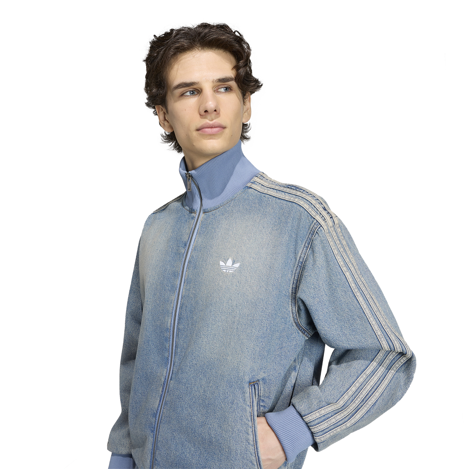 adidas Originals Adicolor Denim Firebird Track Top - Men's - Worn Blue Denim