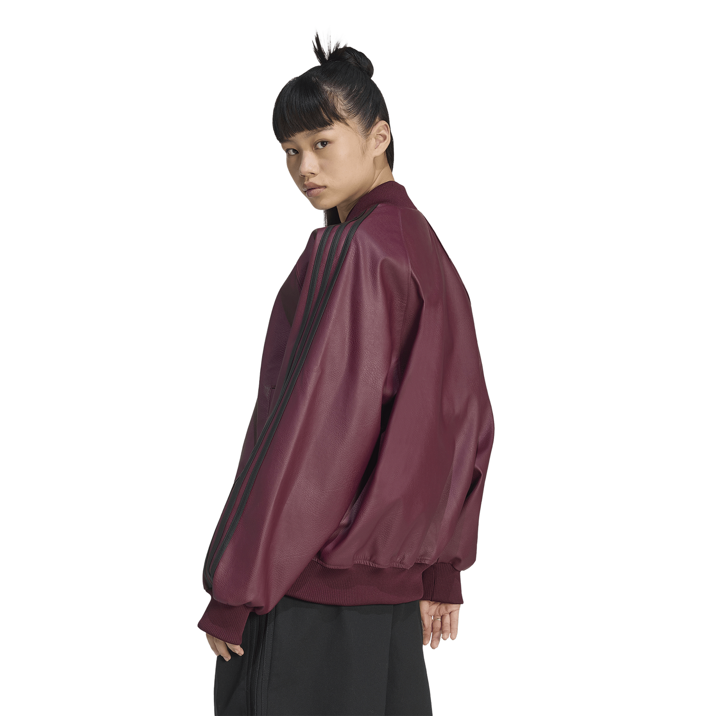 adidas Originals Pleather SST Oversized Track Top - Women's - Maroon/Black/Dark Football Gold