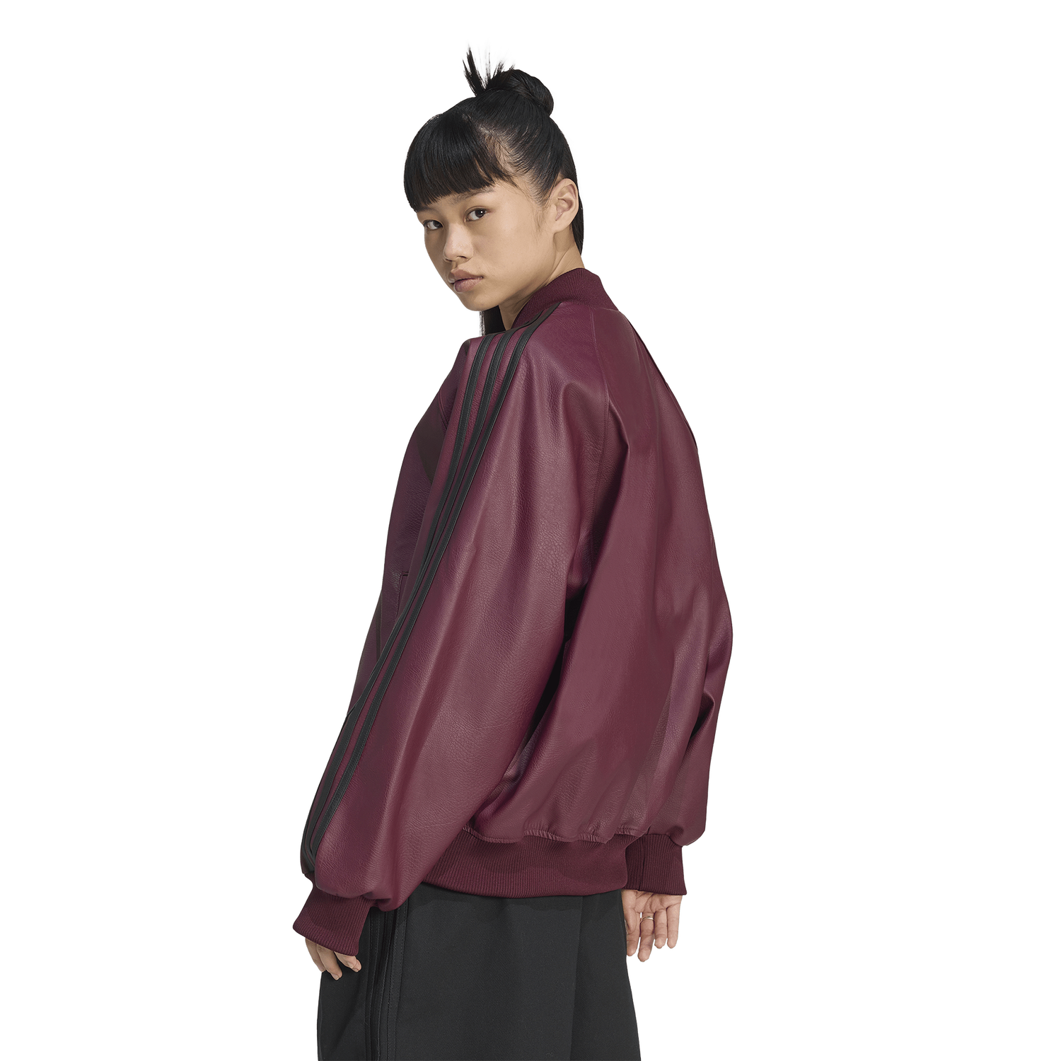 adidas Originals Pleather SST Oversized Track Top - Women's - Maroon/Black/Dark Football Gold